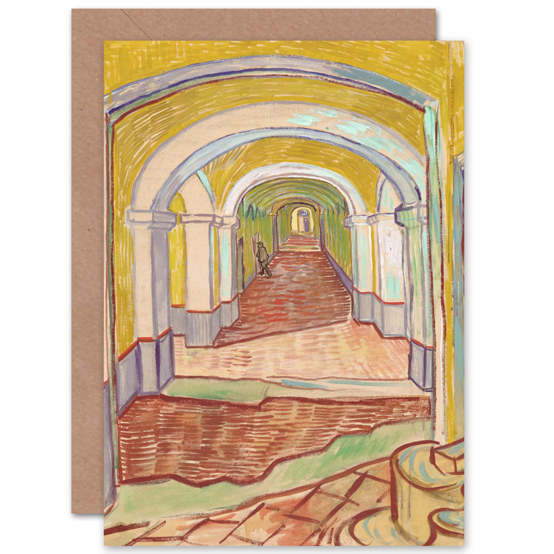 Artery8 Vincent Van Gogh Corridor In The Asylum Painting Fine Art Greeting Card Plus Envelope Blank Inside