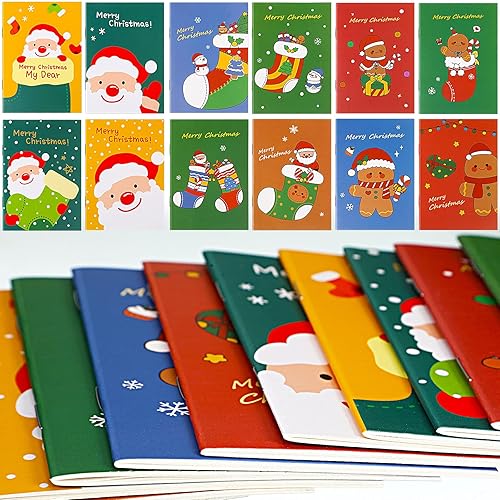 Zonon Mini cuaderno de Navidad, mini bloc de notas de Navidad, cuaderno de bolsillo con temática de Navidad, muñeco de nieve, Papá Noel, cuaderno