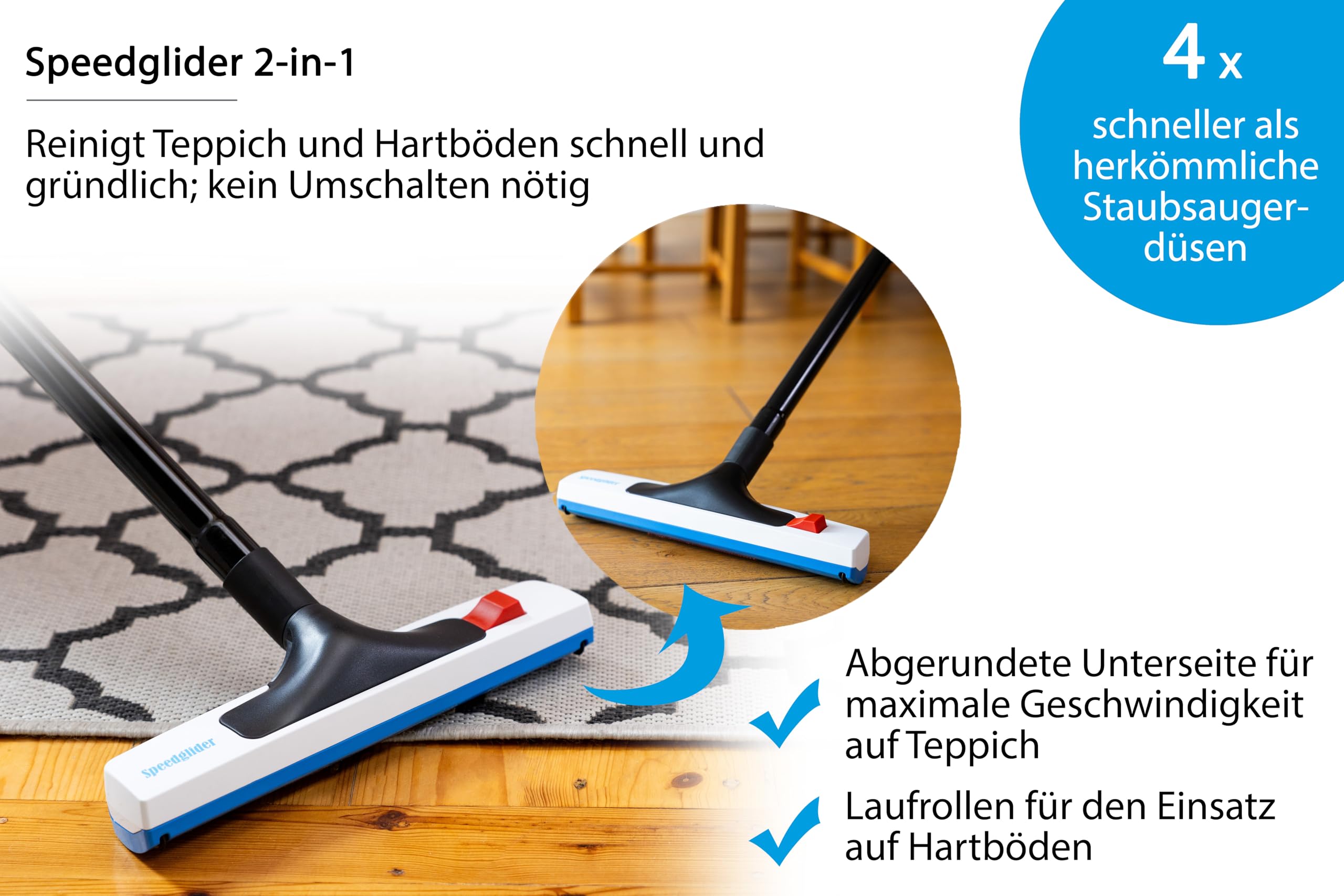 Wessel-Werk Speedglider Kit Hartboden 4-in-1 | Staubsaugerdüsen-Set für Teppich, Hartböden, Möbel, Polster | 4-teilig | inklusive Universal-Adapter | passend von 32-38mm