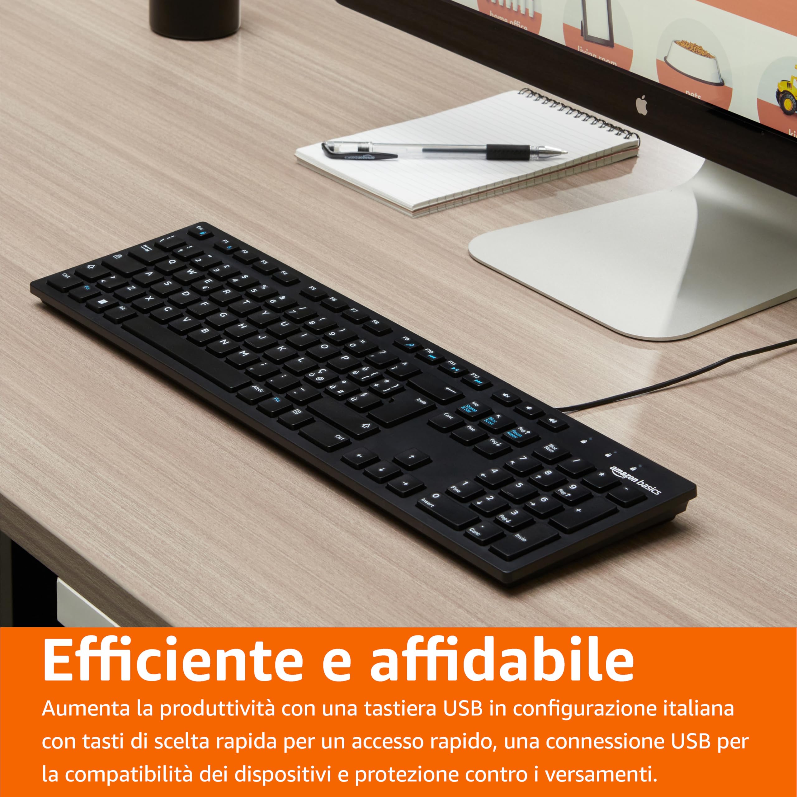 Amazon Basics Tastiera USB a basso profilo con layout IT, nero opaco