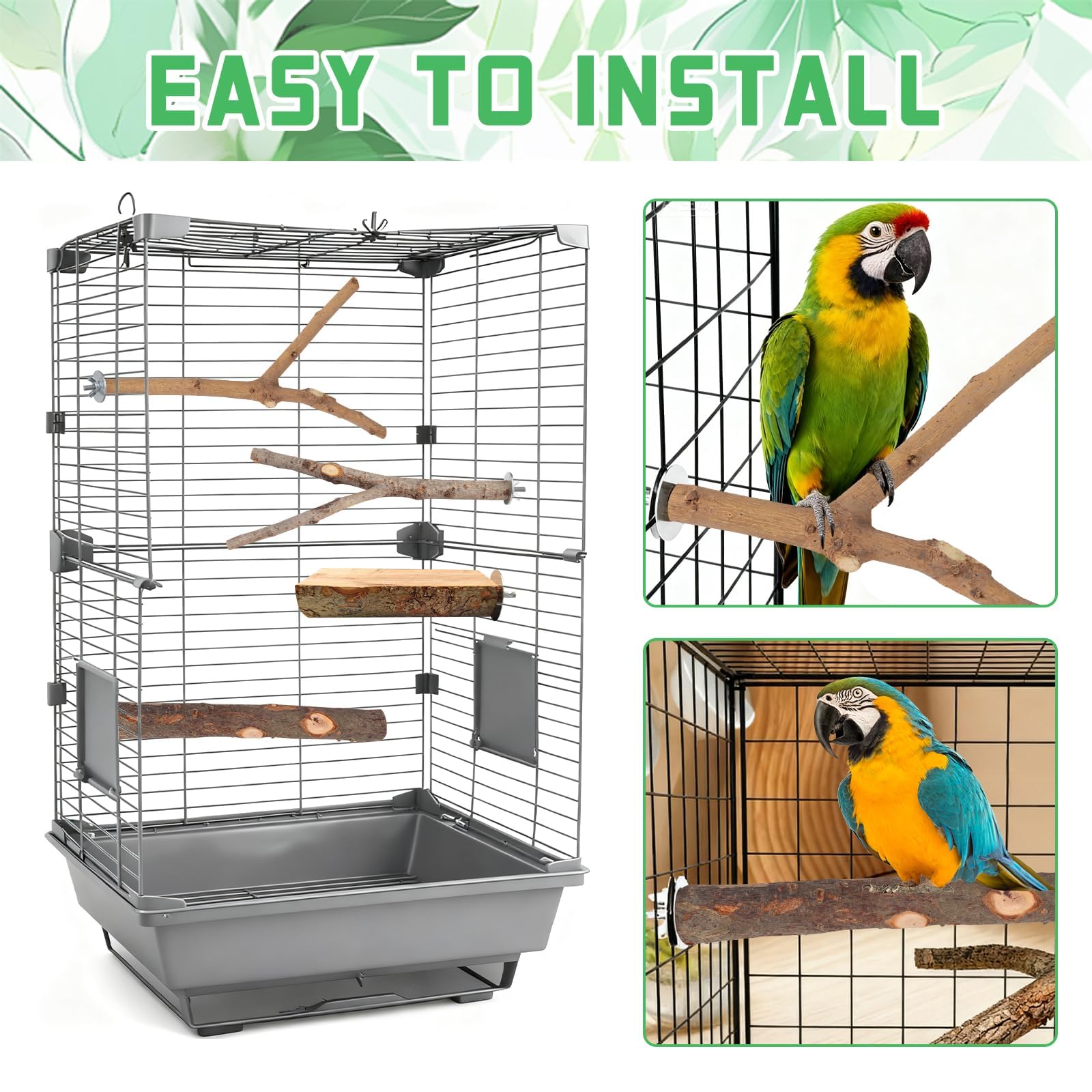 BILLIOTEAM 4-Pack Natural Wood Bird Perch Stand with Spacious Platform, Thick & Long Branches, Large Parrot Cage Accessories for African Grey, Macaws, Conures, Eclectus (Medium & Large Birds) - image 6