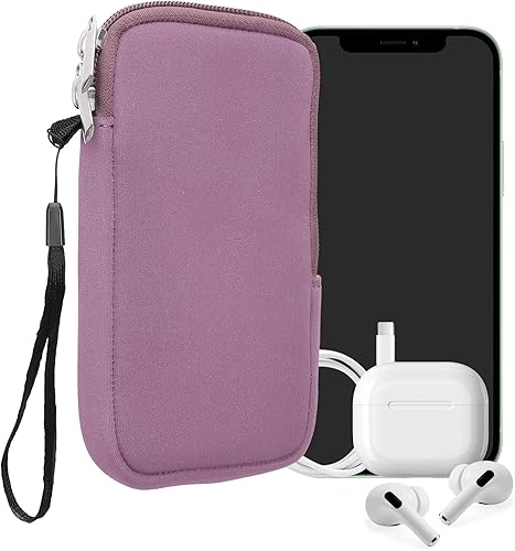 Miniatura 31 de kwmobile Bolsa de neopreno para teléfono tamaño XL - 6.7/6.8 pulgadas - Funda universal para celular con cremallera, correa para la muñeca, amarillo