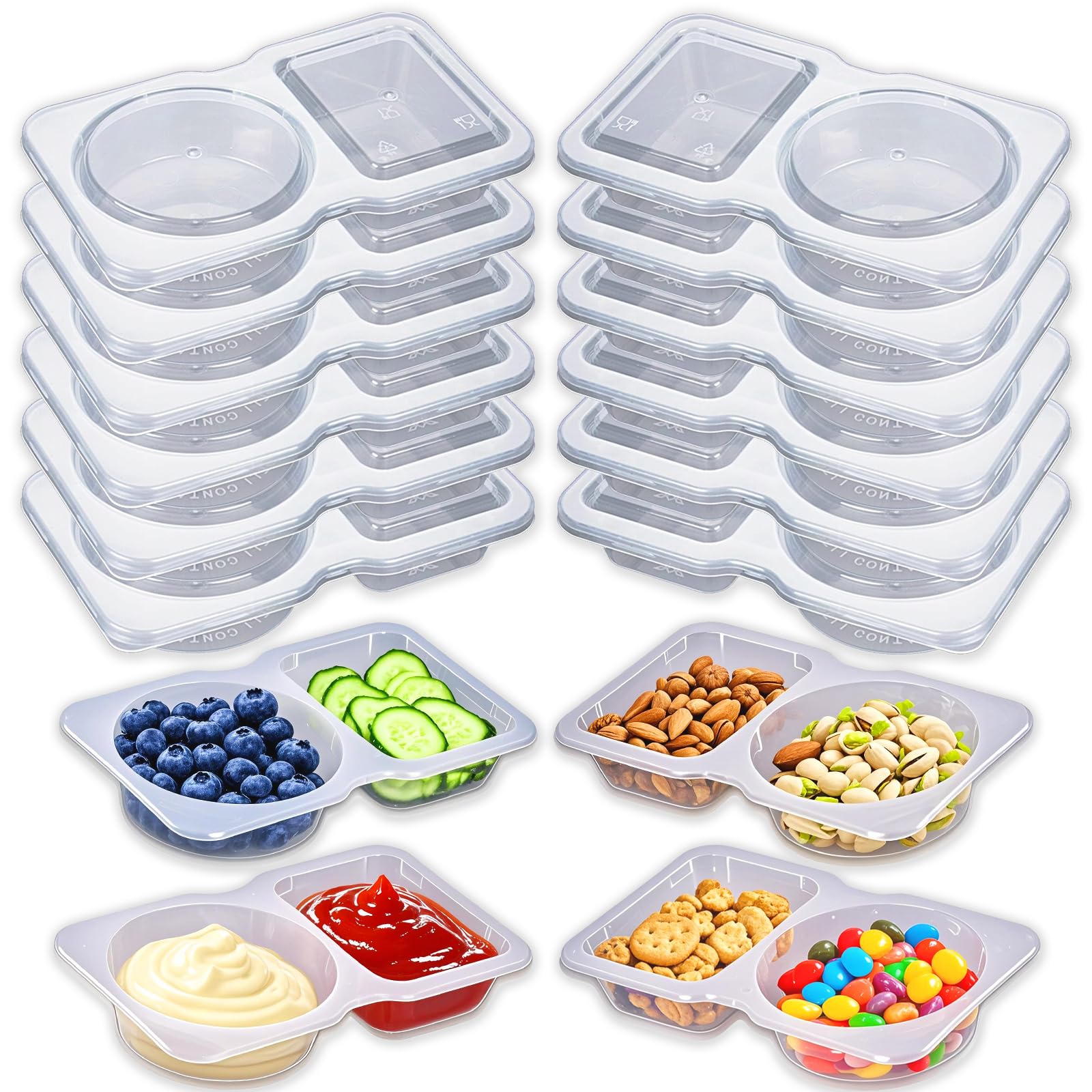 BADBLUE 11 Sets Snack Pack Containers, Reusable Snack Containers with Lids, Double Compartment Condiment Containers, Small Sauce Dipping Containers, Grab and Go Snack Box Container for Kids Adults
