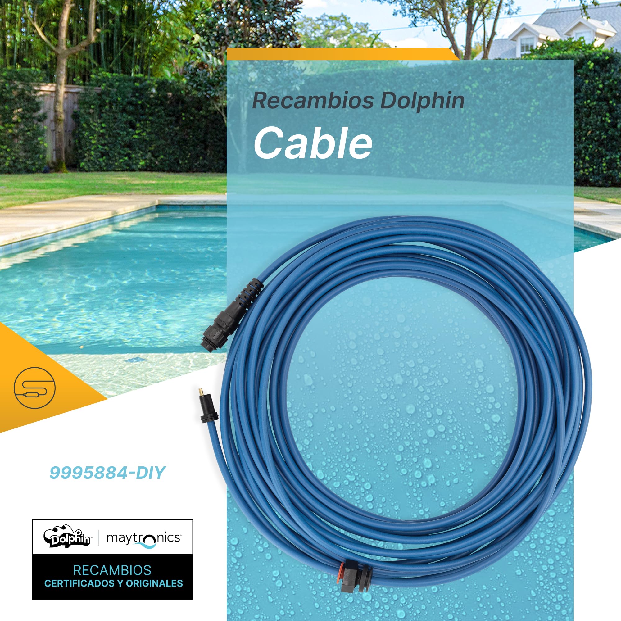 Dolphin Piezas de Recambio Originales - Cable Azul de 15m para Movimiento ágil - Ref. Maytronics: 9995884-DIY
