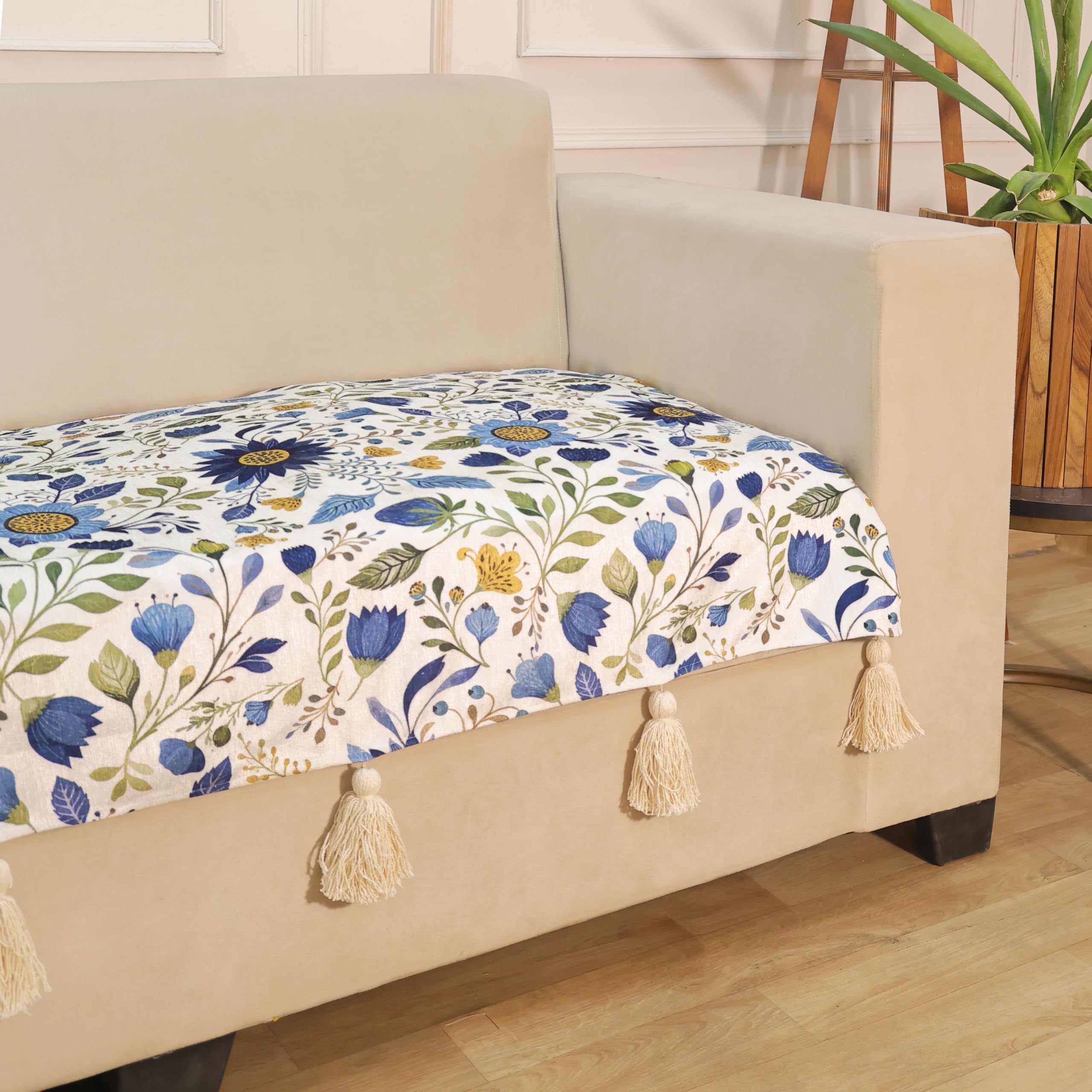 STITCHNEST 'Eden Weaves Collection Series' 1 Seater Sofa Cover|Elegant Woven Fabric, Decorative Tassels, Washable & Durable for Modern Living