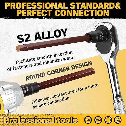 Miniatura 6 de Extra-Long Allen Hex Bit Socket Set 20-Piece 38 Inch Drive, S2 Steel, Standard SAE & Metric (18-Inch - 716-Inch, 3-12mm) for Impact Drills and