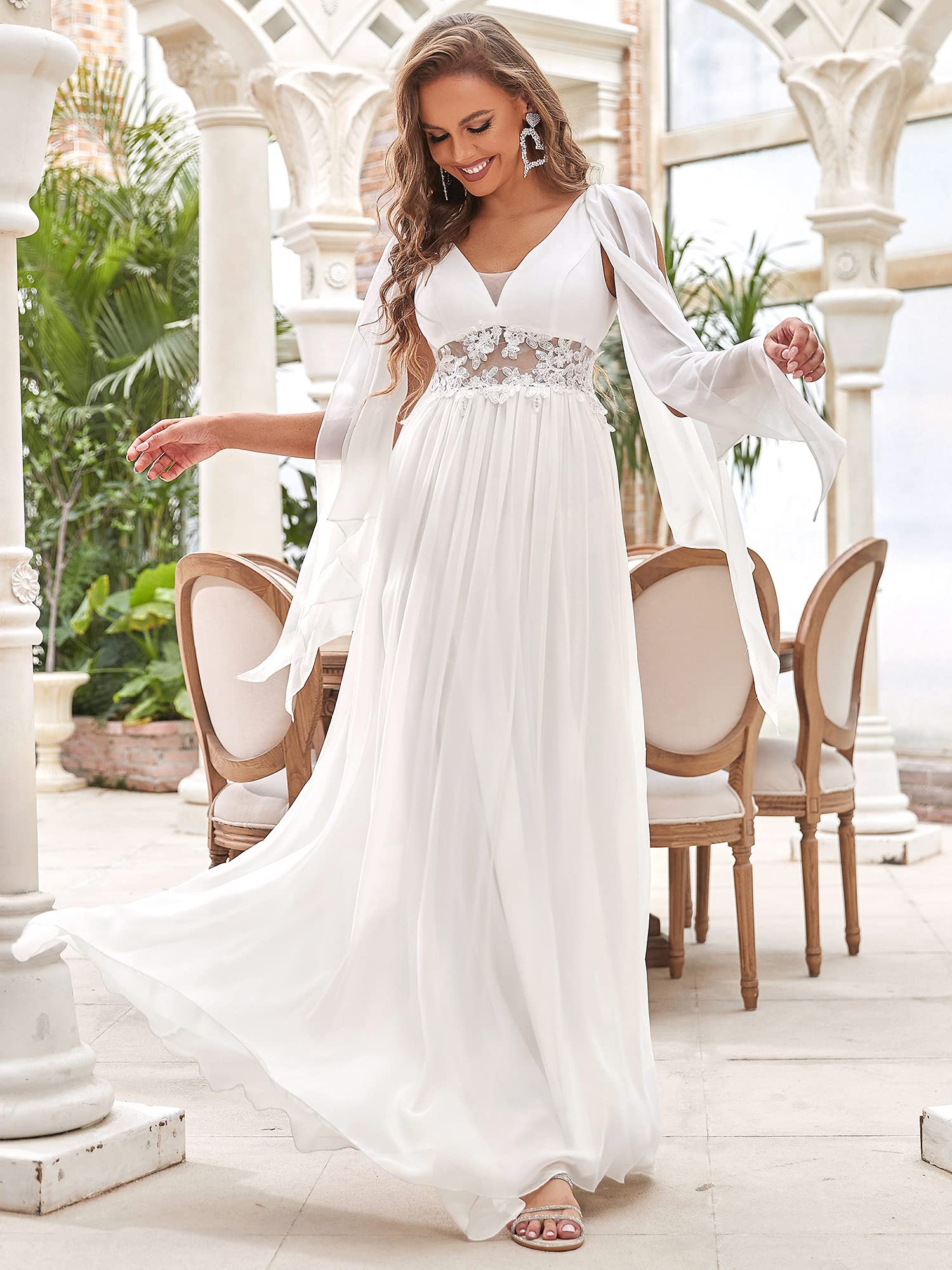 Ever-Pretty Robe de Soirée Chic Col Bateau Manches Courtes Tulle Maxi Robe évasée EE50126