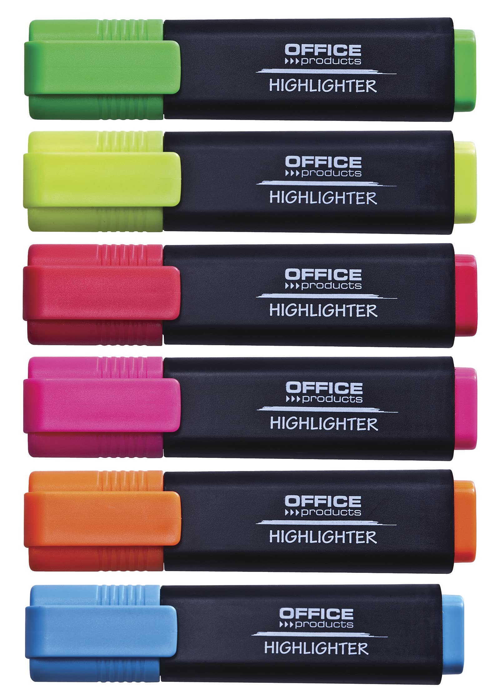 OFFICER PRODUCTS PRODUCTS 17055211-06 świecące markery do tekstów, 10 sztuk, kolor: żółty/rozświetlacz, nietoksyczny atrament, końcówka klinowa, wysoka jakość/grubość kreski 1-5 mm, 17055211-06