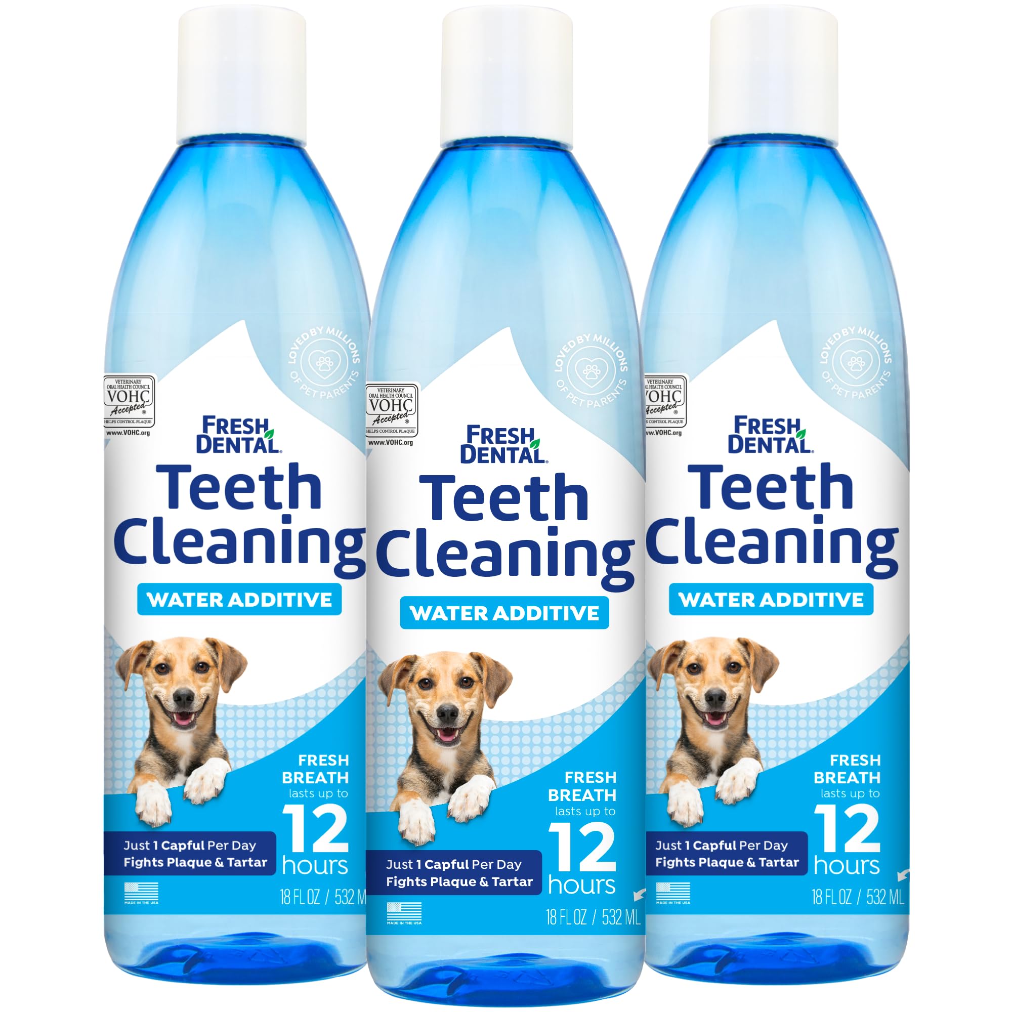 Naturel Promise Fresh Dental Dental Health Solution for Dogs, 18oz - 3 Pack - Oral Health Solution for Dogs - Easy to Use - Helps Clean Teeth - Freshens Breath Up to 12 Hours - No Brushing Required