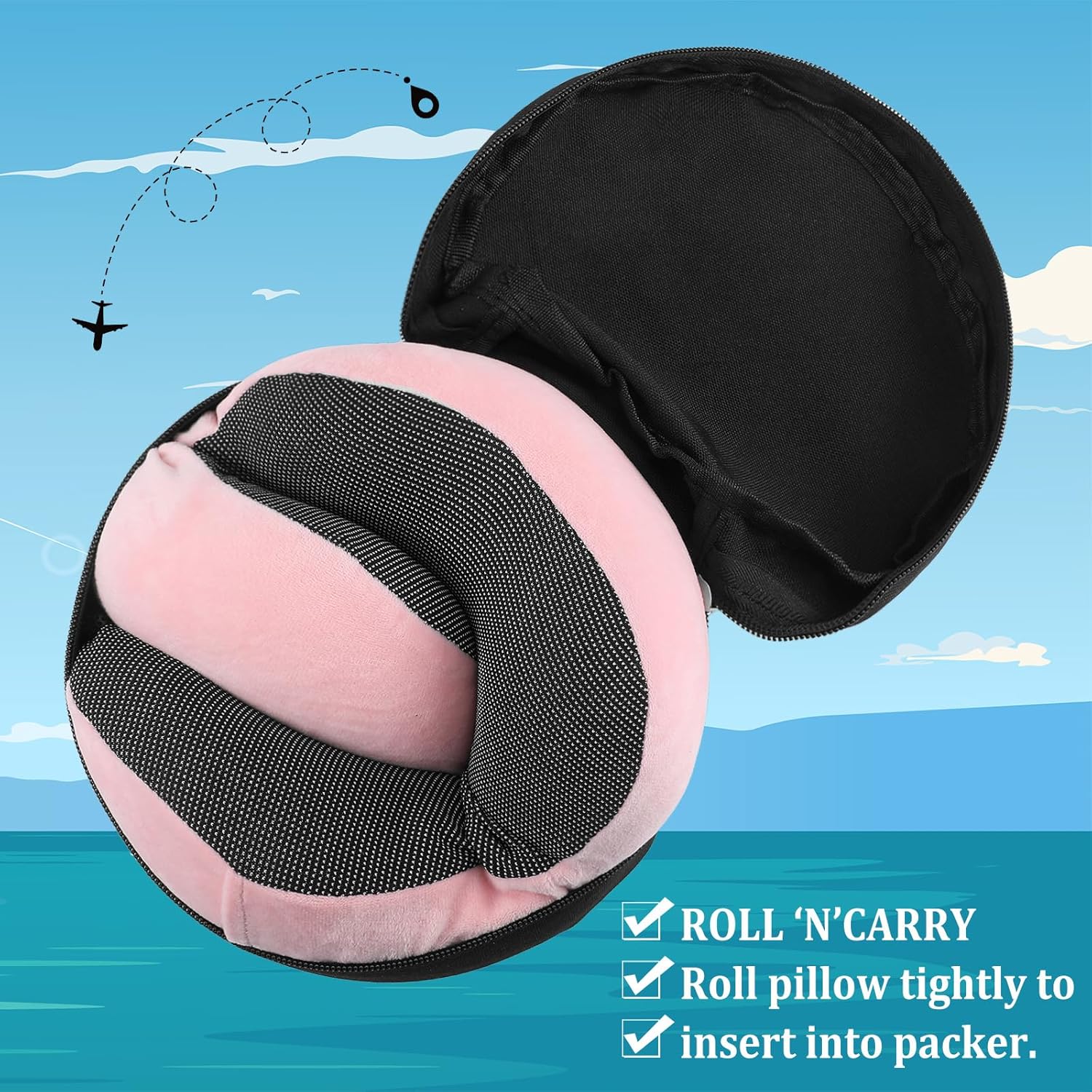 1 Pcs Travel Neck Pillow Bag Compact Travel Neck Carrying Case Bag for Airplane Train Journey Quick Release Clasp Attaches to Luggage Purse Backpack, Pillow Not Included (Black) - Image 3