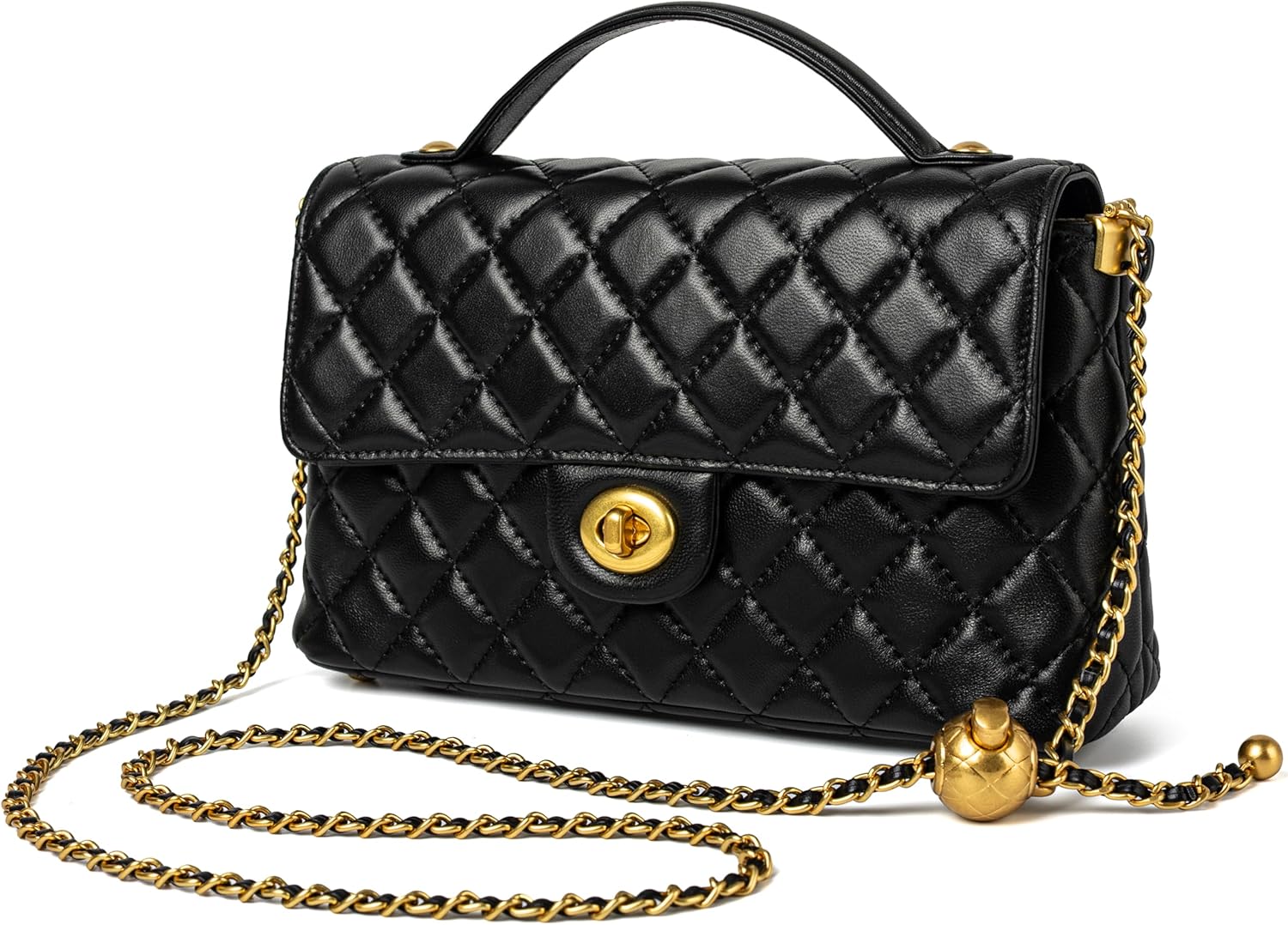 DORIS&JACKY Quilted Top Handle Satchel Purse for Women. Designer Lambskin Crossbody Shoulder Bag with Twist Lock Flap