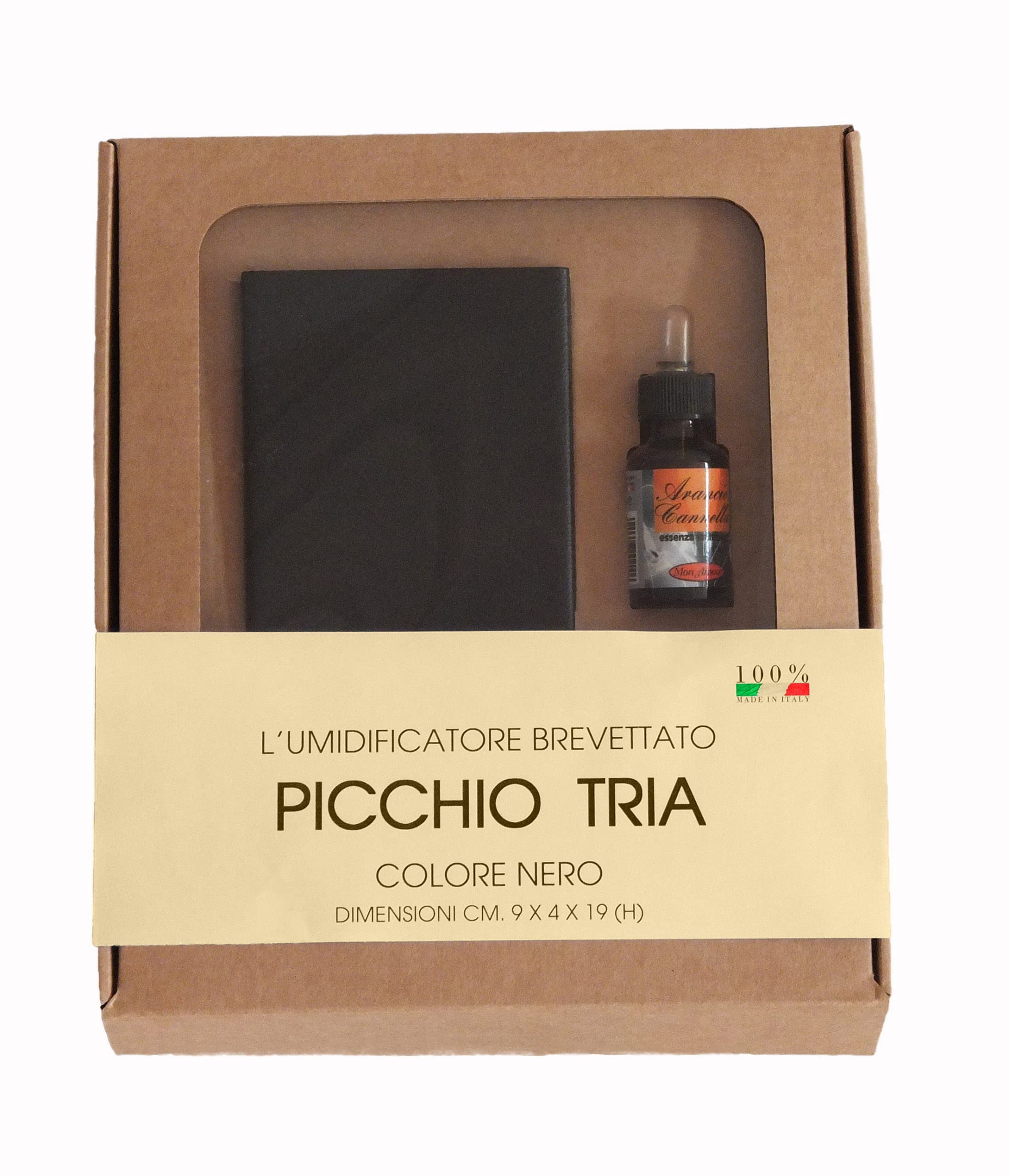 PICCHIO "TRIA": humidifier in Black painted steel, with perfumed essence, for stoves and fireplaces, with magnet, designed by Firestyle®