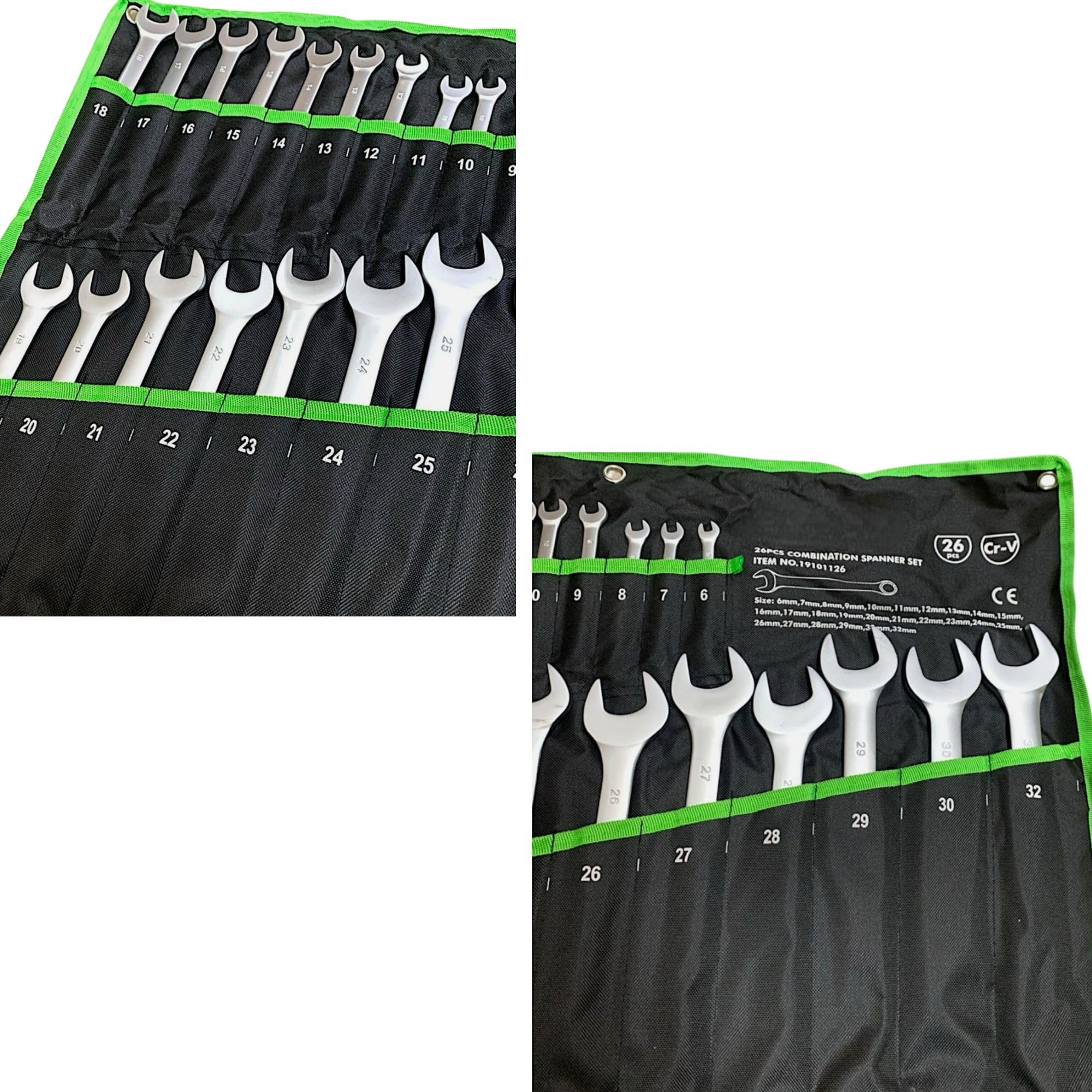 topolenashop Set di 26 chiavi combinate fisse e a stella serie chiavi inglese di manovra in acciaio al cromomo vanadio da 6 a 32 in comodo astuccio di stoffa19101126