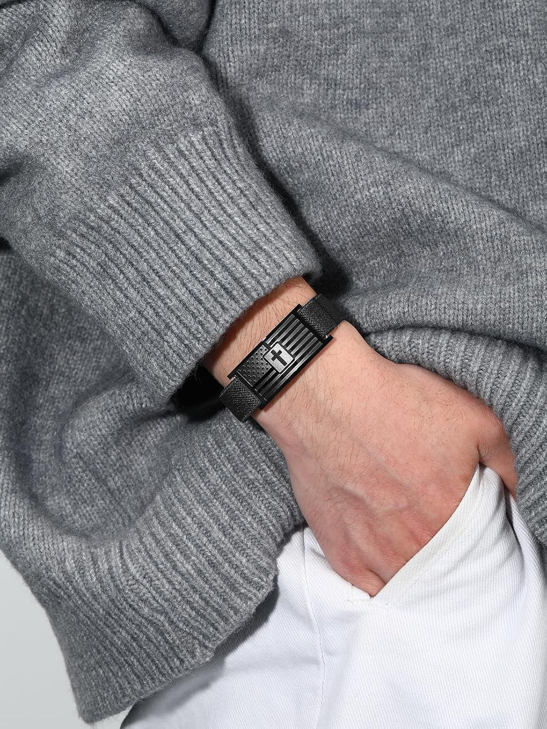 Cross Bracelet for Men Boys,Men's Black American Flag Cross Bracelet Religious Christian Catholic Wristband Jewelry,First Communion/Confirmation/Baptism Gifts Ideas for Teen Boys