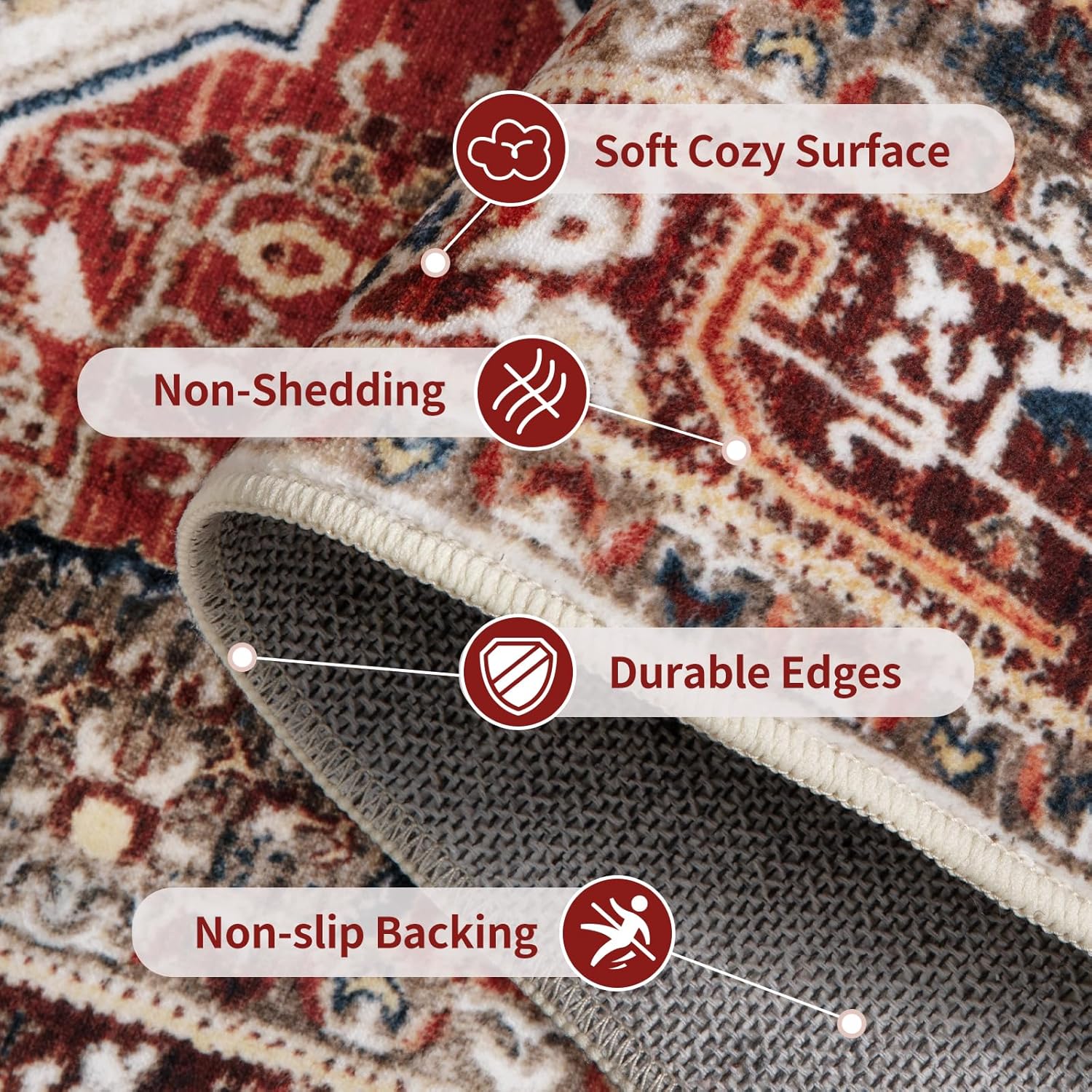 SERISSA 4x6 Rugs for Bedroom, Washable Non-Slip Vintage Area Rugs for Living Room, Soft Low-Pile Oriental Indoor Carpet for Dining Room Office Bathroom Nursery Entryway Kitchen, Beige/Orange