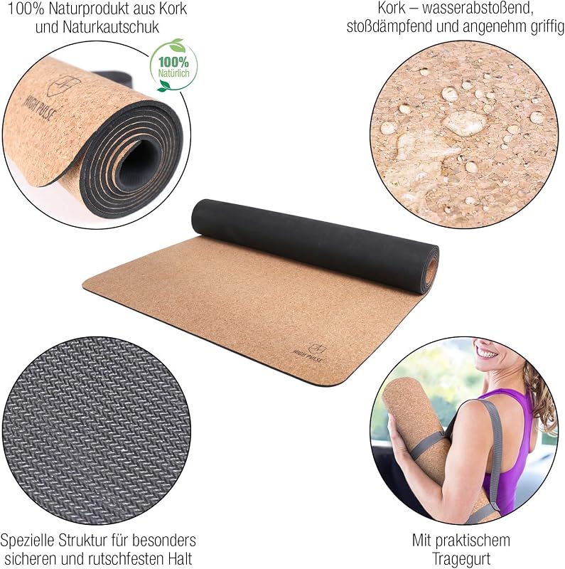 High Pulse Yoga Mat Parafából és Gummiból, Természetes, Csúszásmentes Edzőszőnyeg Jógához és Pilateshez
