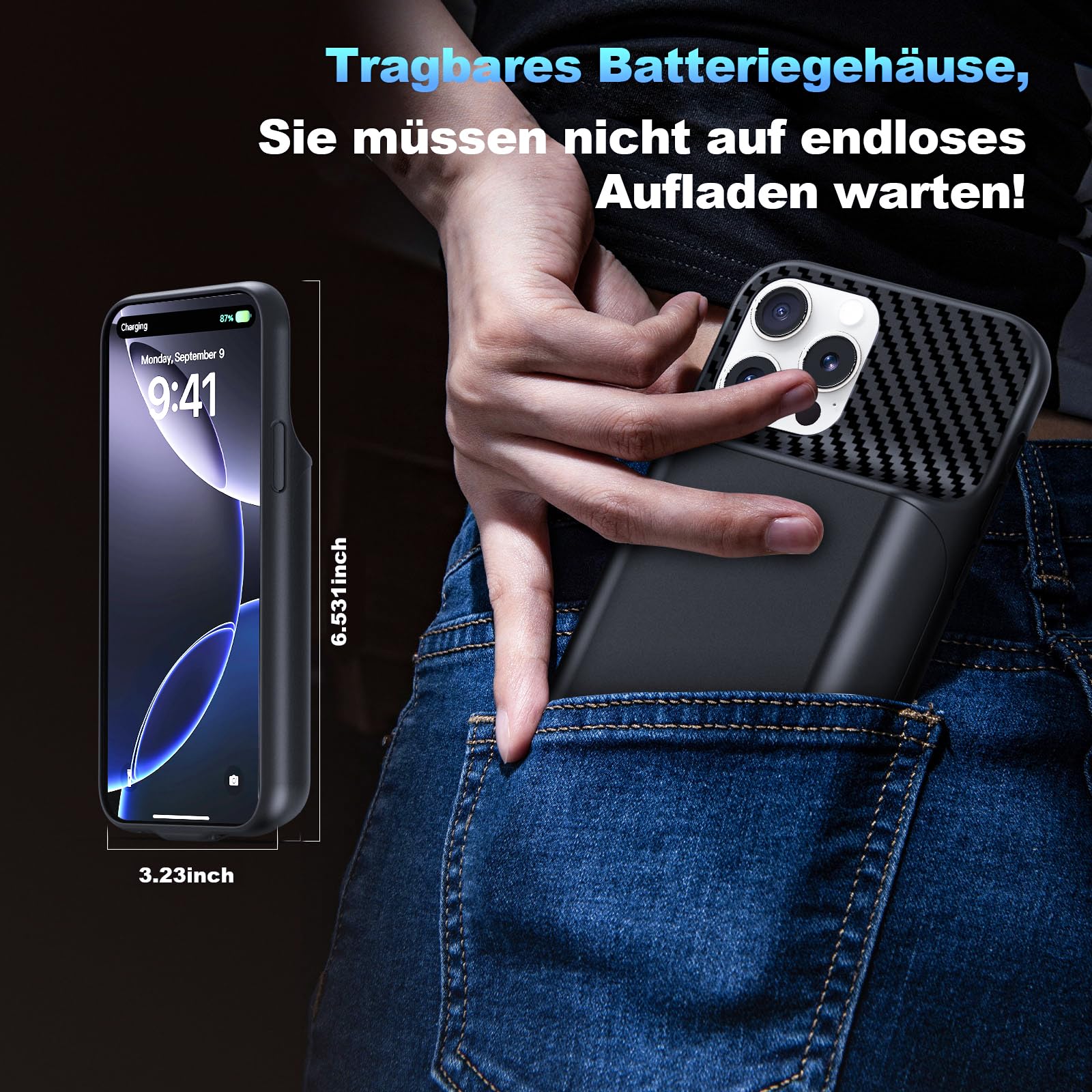 Akkuhülle für iPhone 16 Pro Max (6.9 Zoll), 13800mAh Tragbare Ladebatterie Zusatzakku Externe Handyhülle Batterie Wiederaufladbare Schutzhülle mit Panzer Schutz Glas Folie