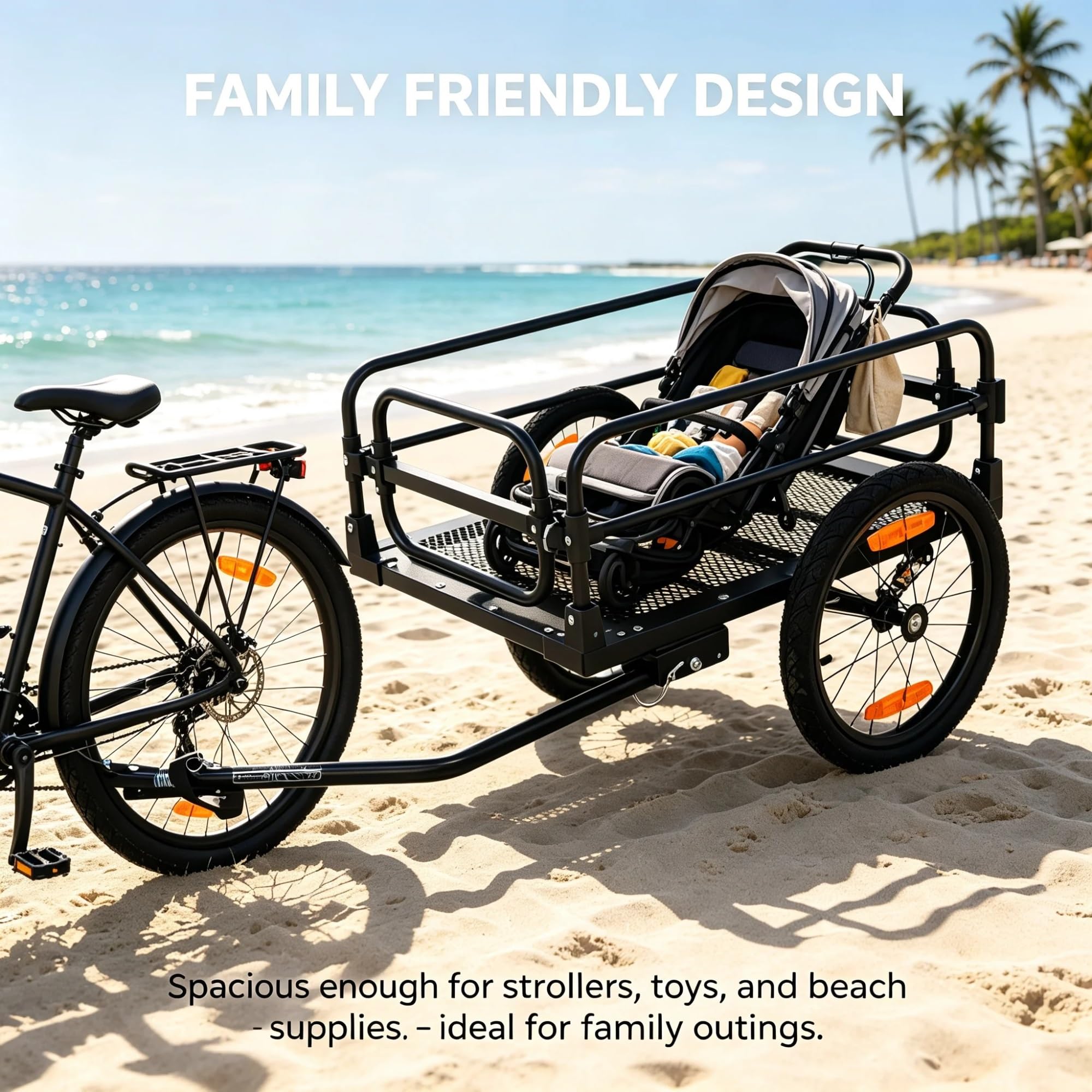 Remolque de Carga Pesada para Bicicleta, Carro Plegable con Enganche Universal