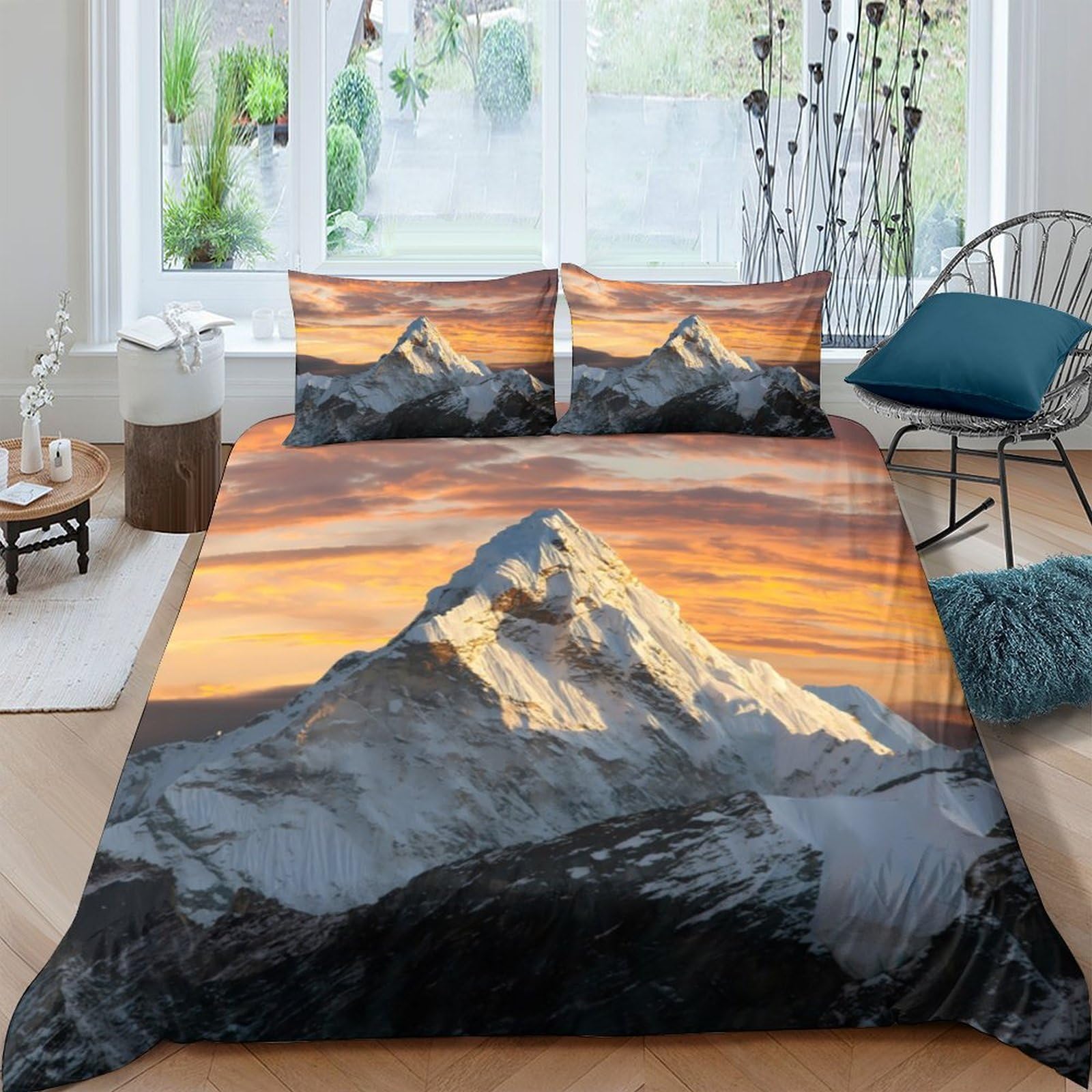 Ctjqhvkz Style-4 3D Printed Mountain Sunrise Fitted Sheet Microfiber Soft Scenic Sunset Bed Cover For Bedroom Guest Room Decor Single（135X200cm）