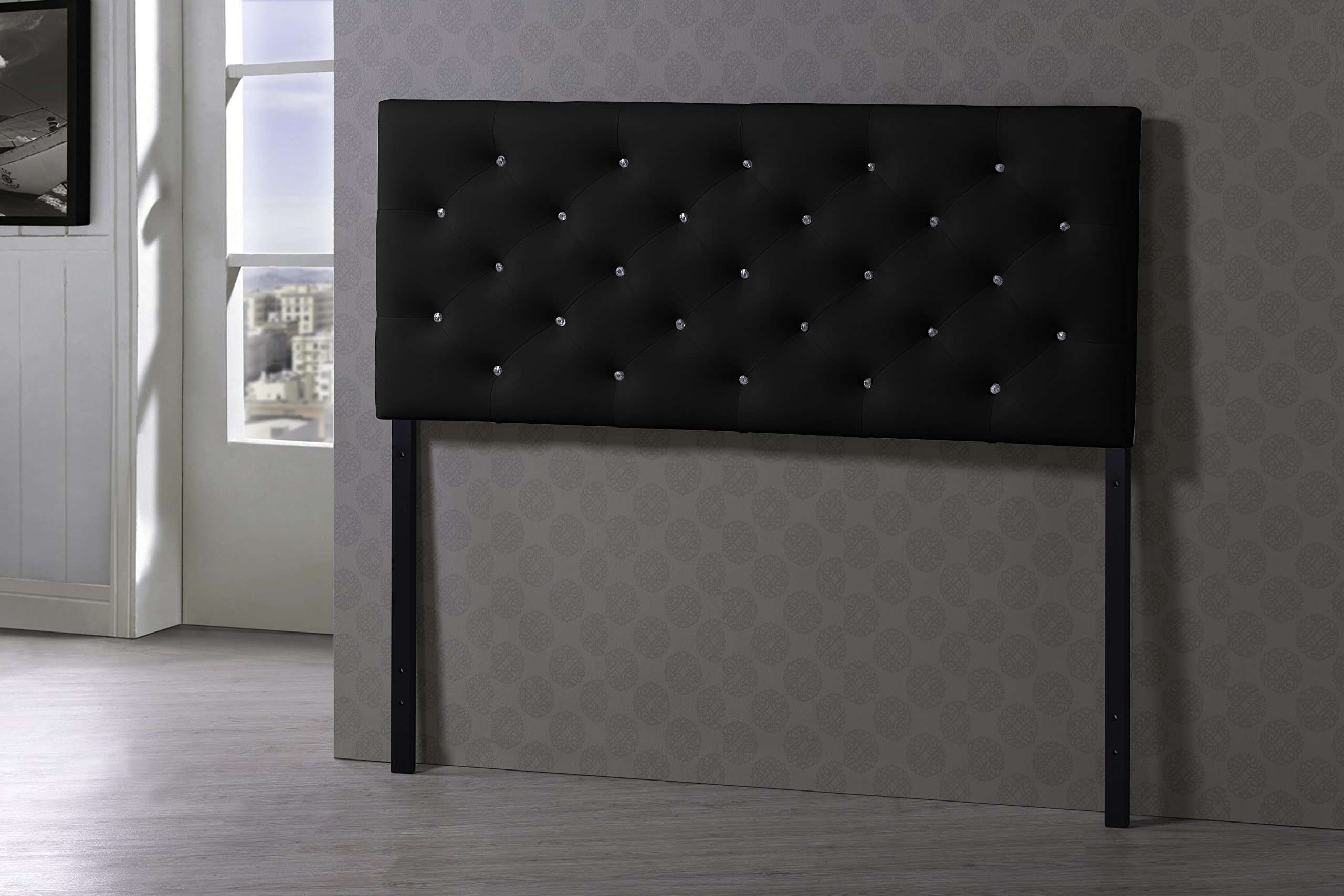 Baxton Studio Viviana Modern and Contemporary Black Faux Leather Upholstered Button-Tufted Full Size Headboard
