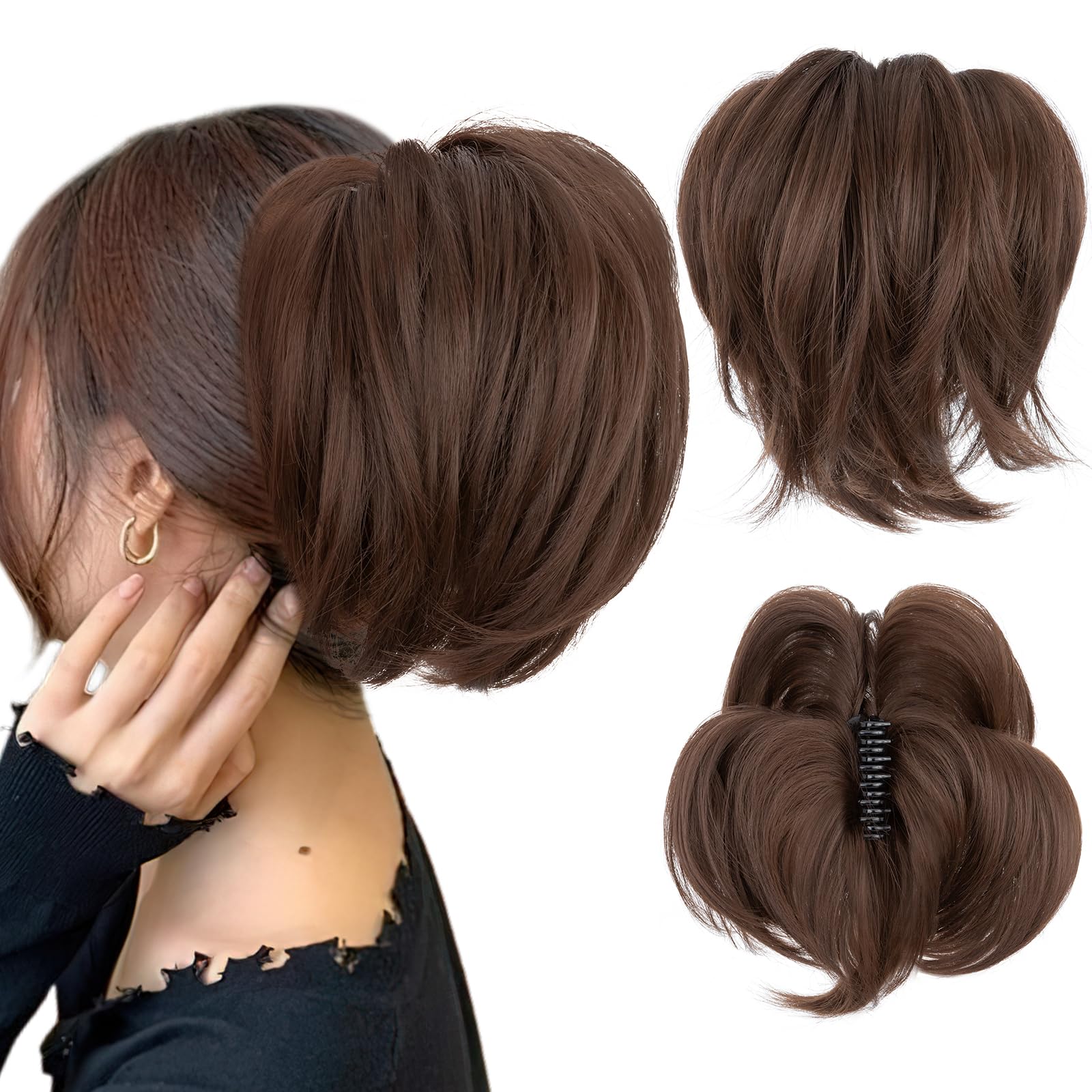 SEGOHAIR Claw Clip Short Ponytail Extension Messy Bun Hair Piece