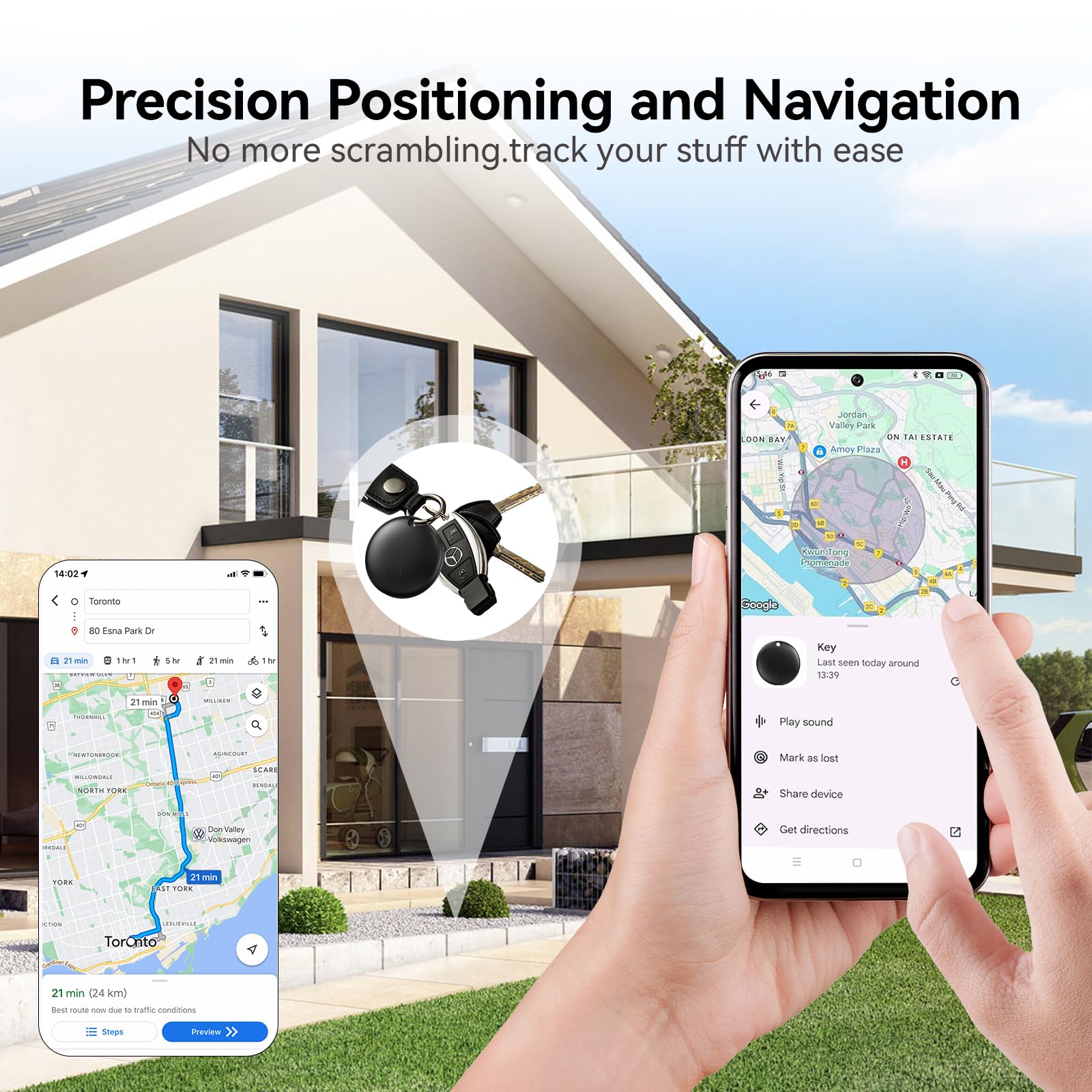 Android Smart Tracker Tag, Localizzatore Bluetooth Compatibile con Andriod, Air Tracker Tag Con Due Protezioni in Silicone Tracker per Chiavi, Bagagli, Borse, Zaini, Impermeabile (nero, 2 pcs)