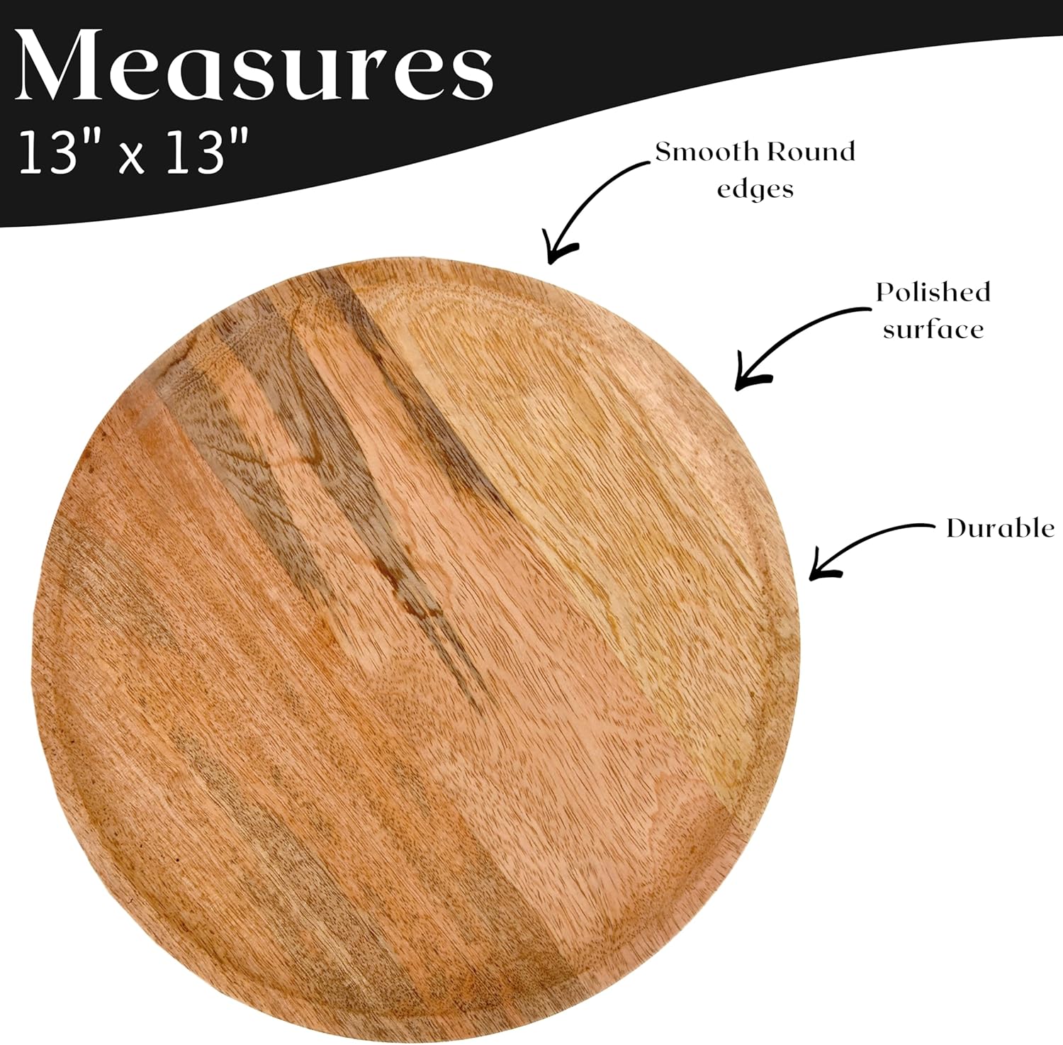Alpha Living Home 13” Wooden Charger Plates - Set of 2, Handcrafted Round Rustic Dinnerware for Table Décor, Weddings, Thanksgiving, Parties, and Everyday Dining (Natural)
