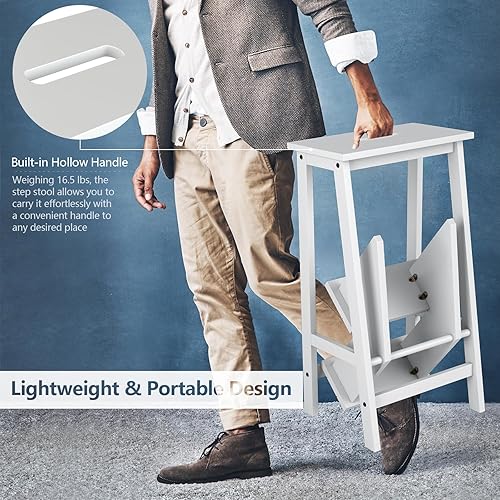 Miniatura 5 de Giantex Escalera de 3 escalones, ligera escalera multifuncional 3 en 1 con pedal reversible antideslizante, diseño de mango hueco, utilizada para