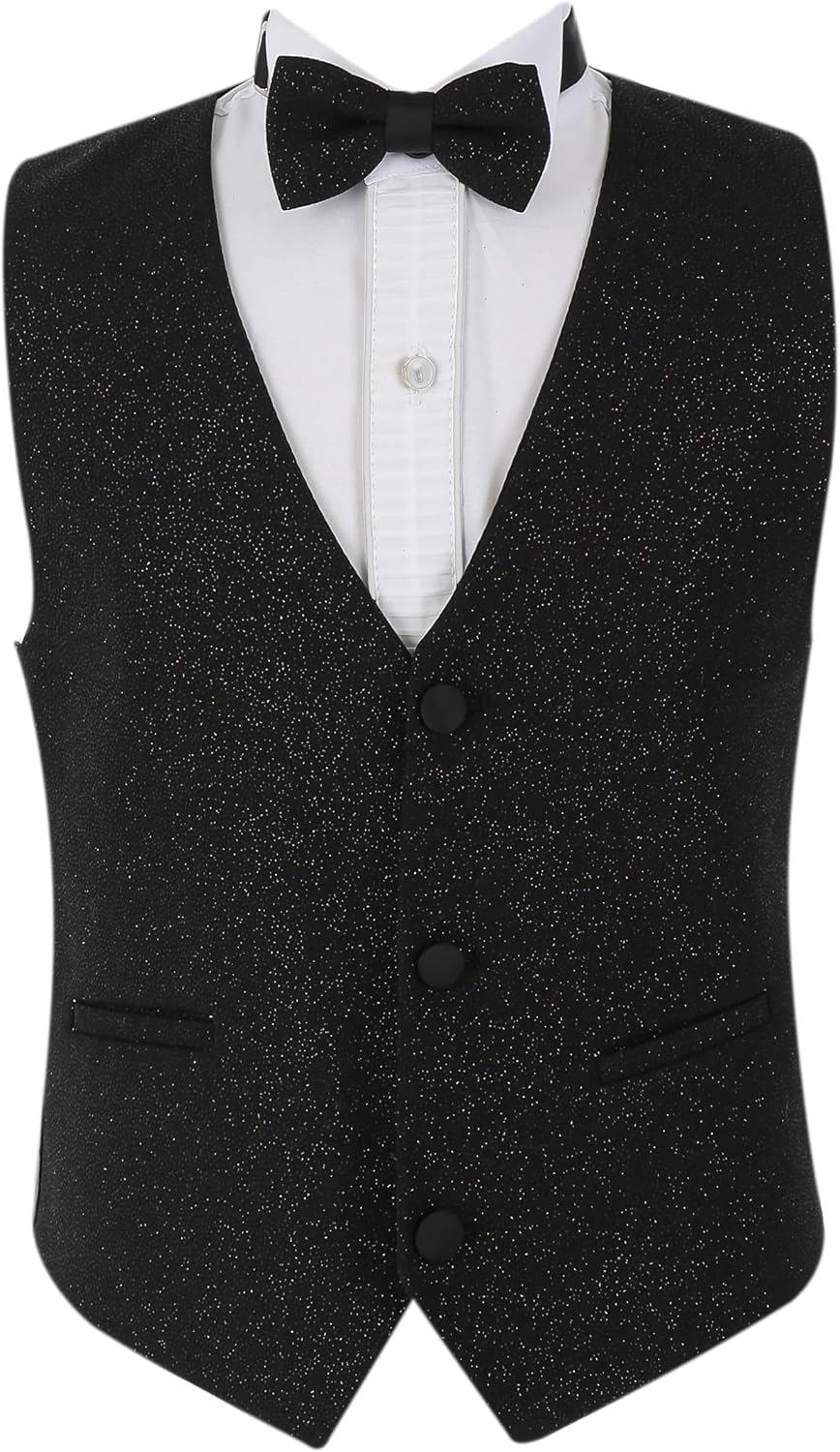 Boys Shimmer Tuxedo Suit Glittery Wedding Prom Performace Party 6 Piece Set