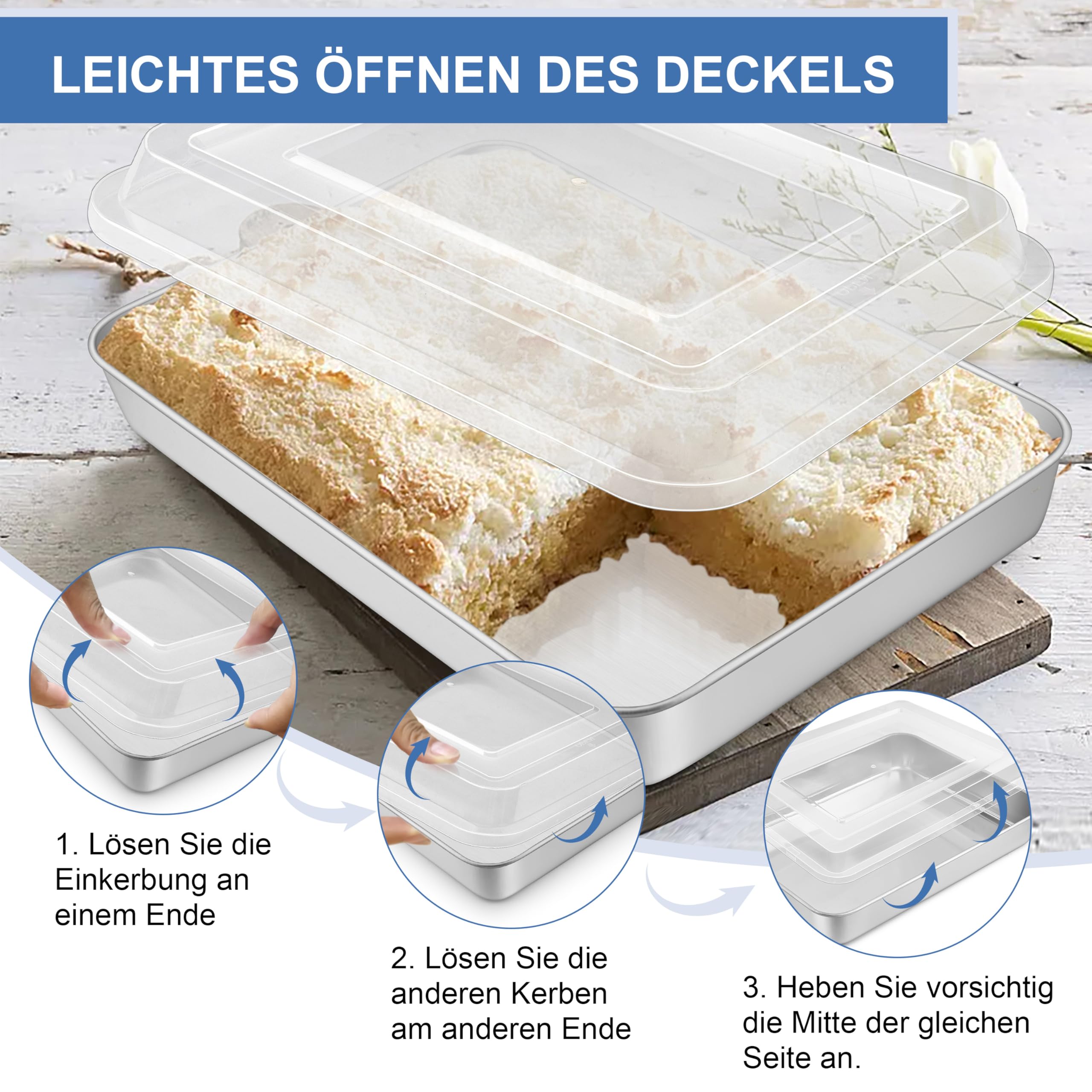 Onader Blacha do pieczenia, prostokątna forma do pieczenia ze stali nierdzewnej, z hermetyczną pokrywką, głęboka blacha do pieczenia, serwowania, nadaje się do mycia w zmywarce – 31,5 x 24,8 x 5 cm