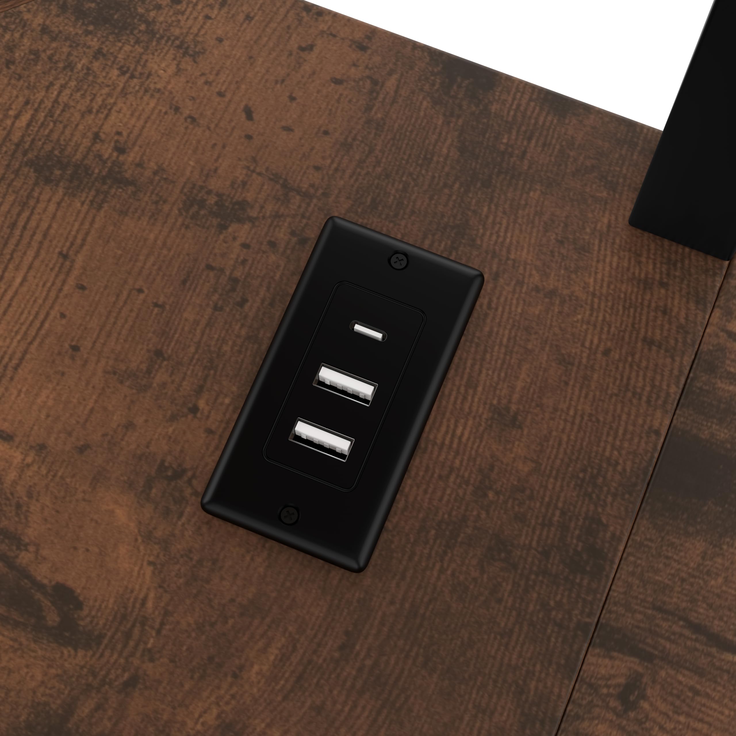 Hochbett, 140x200cm, Eisenrahmen, Schreibtisch, Geländer, Trittleiter, mehrere Ablagen, mit USB+Type-c Steckdose, mit LED Leiste, mit Lochbrett, ohne Matratze, Schwarz