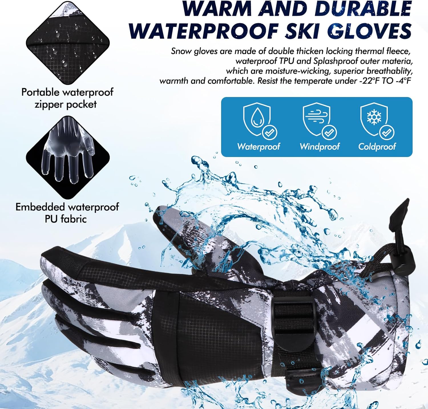 Ski Gloves, Warmest Waterproof and Breathable Snow Gloves for Cold Weather, Fits Both Men & Women,for Parent Child Outdoor - Image 5