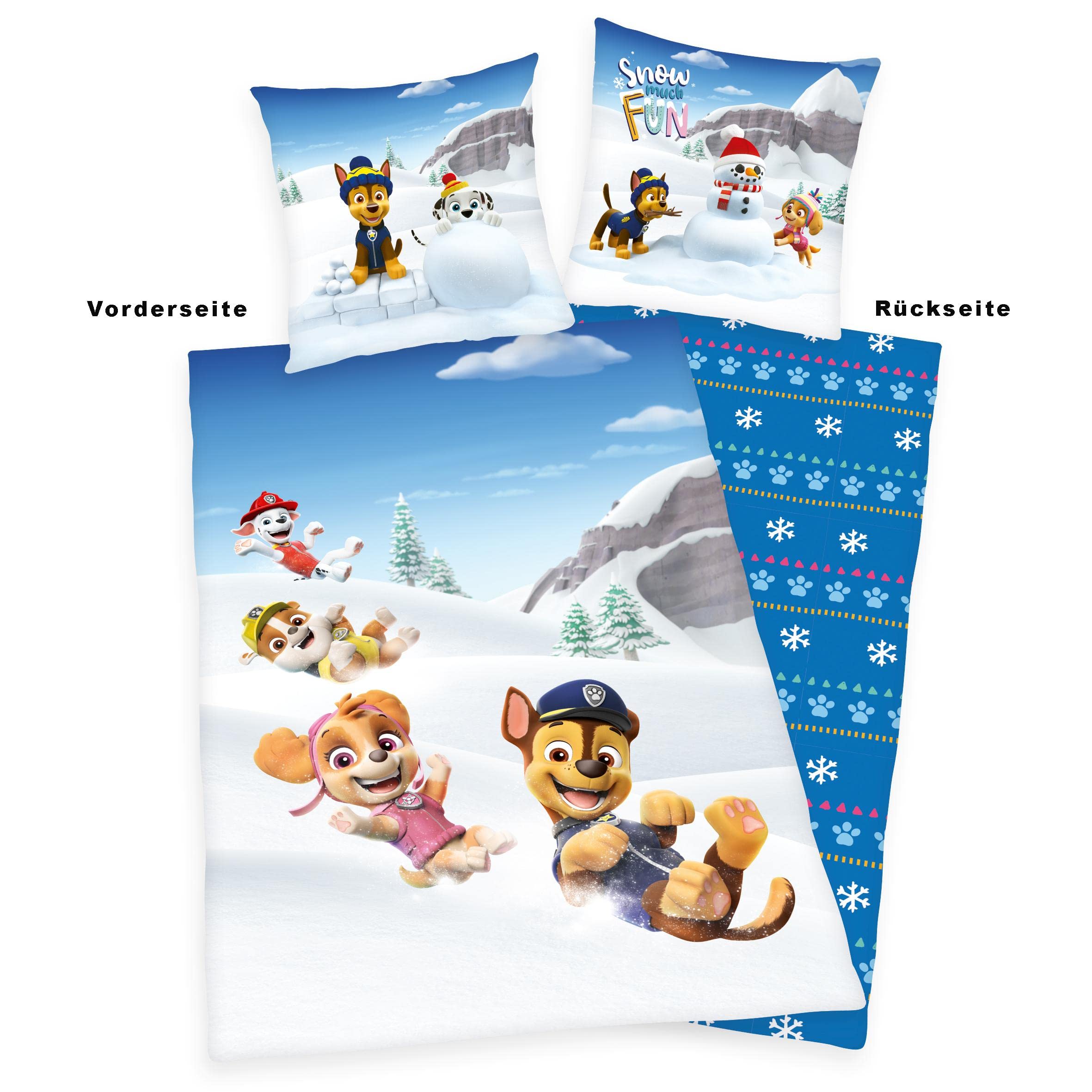 Herding Paw Patrol, beddengoedset, kussensloop 80 x 80 cm, met ritssluiting en omkeerbaar motief, dekbedovertrek 135 x 200 cm, met ritssluiting, 100% katoen renforcé