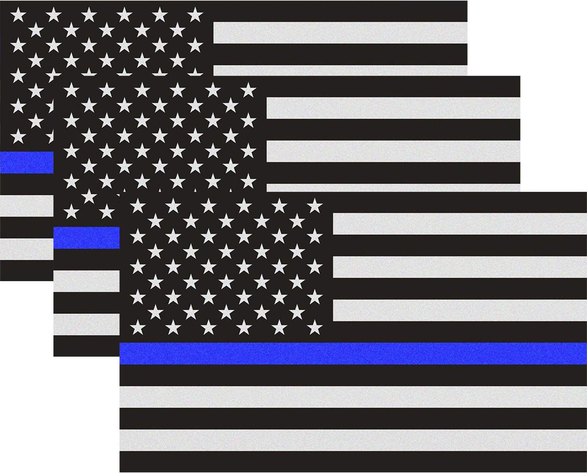Reflective Thin Blue Line Decal - 3x5 in. American Flag Decal for Cars and Trucks, Support Police and Law Enforcement Officers (3 Pack)