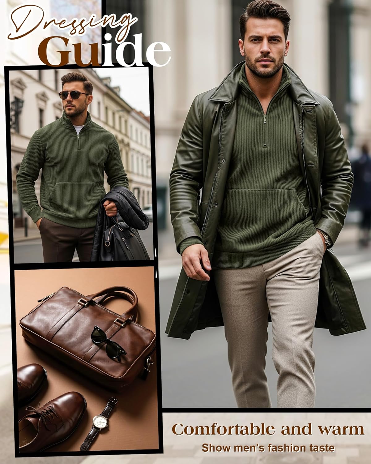 Men's Quarter Zip Sweatshirt Long Sleeve Lightweight Corduroy Pullover Stand Collar Casual Top Shirt with Pocket - Image 4