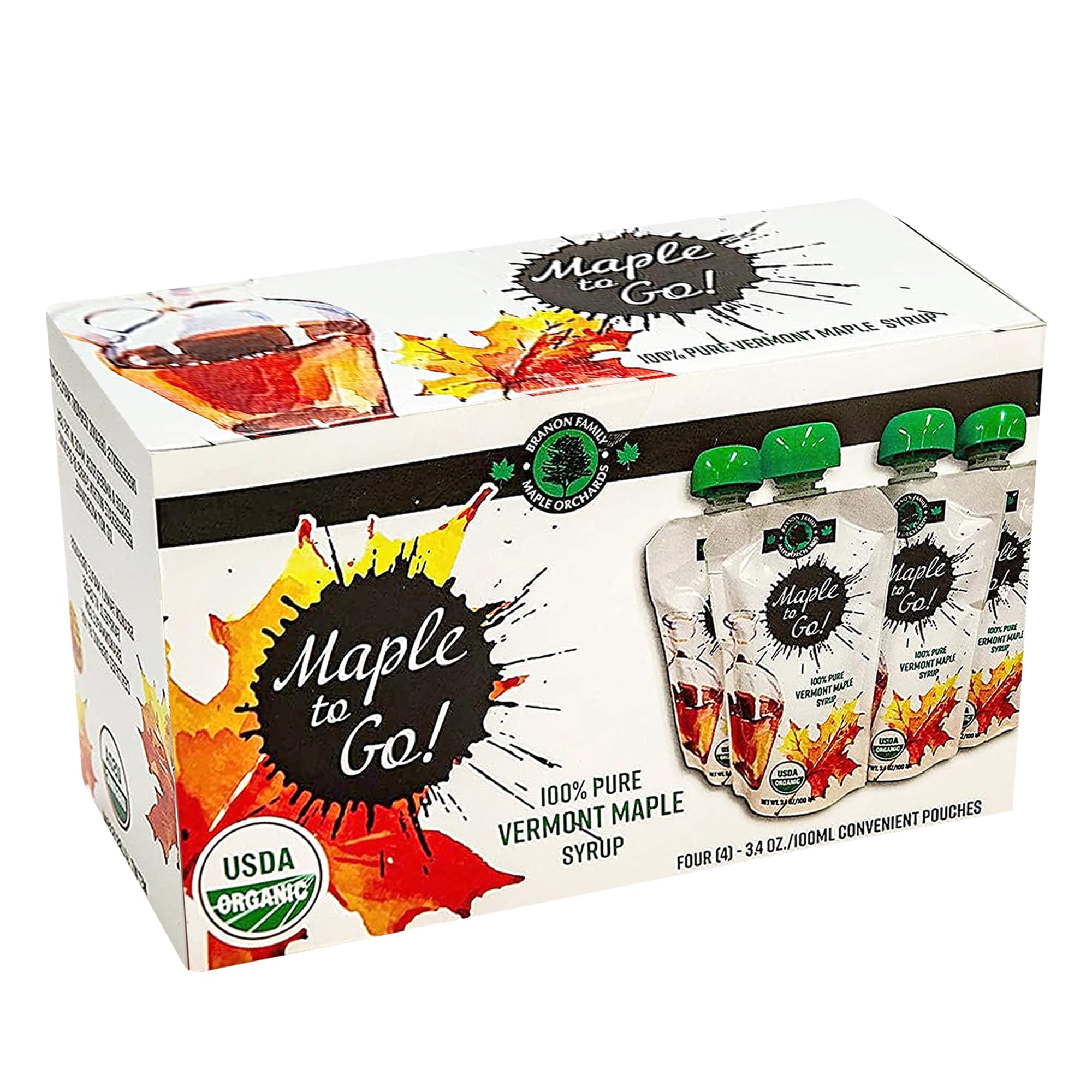 Maple to Go! - Pure Organic Vermont Maple Syrup Packets - Small Maple Syrup Bottles with Resealable Twist Cap| Ideal for Hiking, Camping, Traveling and Kitchen Use - Pack of 4USDA Organic