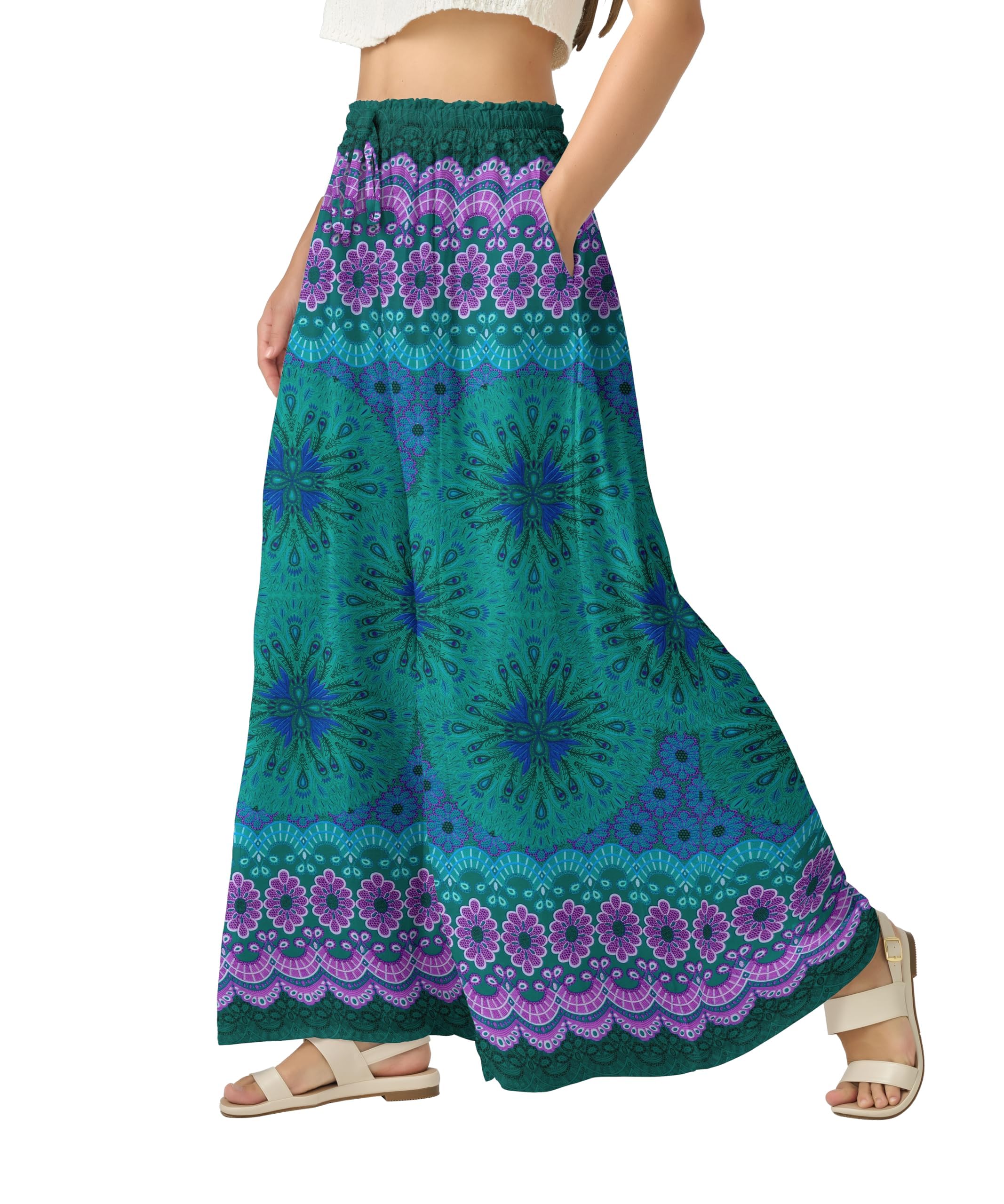 Joob Joob Palazzo Pants for Women - Wide Leg Flowy Plus Size Dress Pants - Elastic Stretch Waist