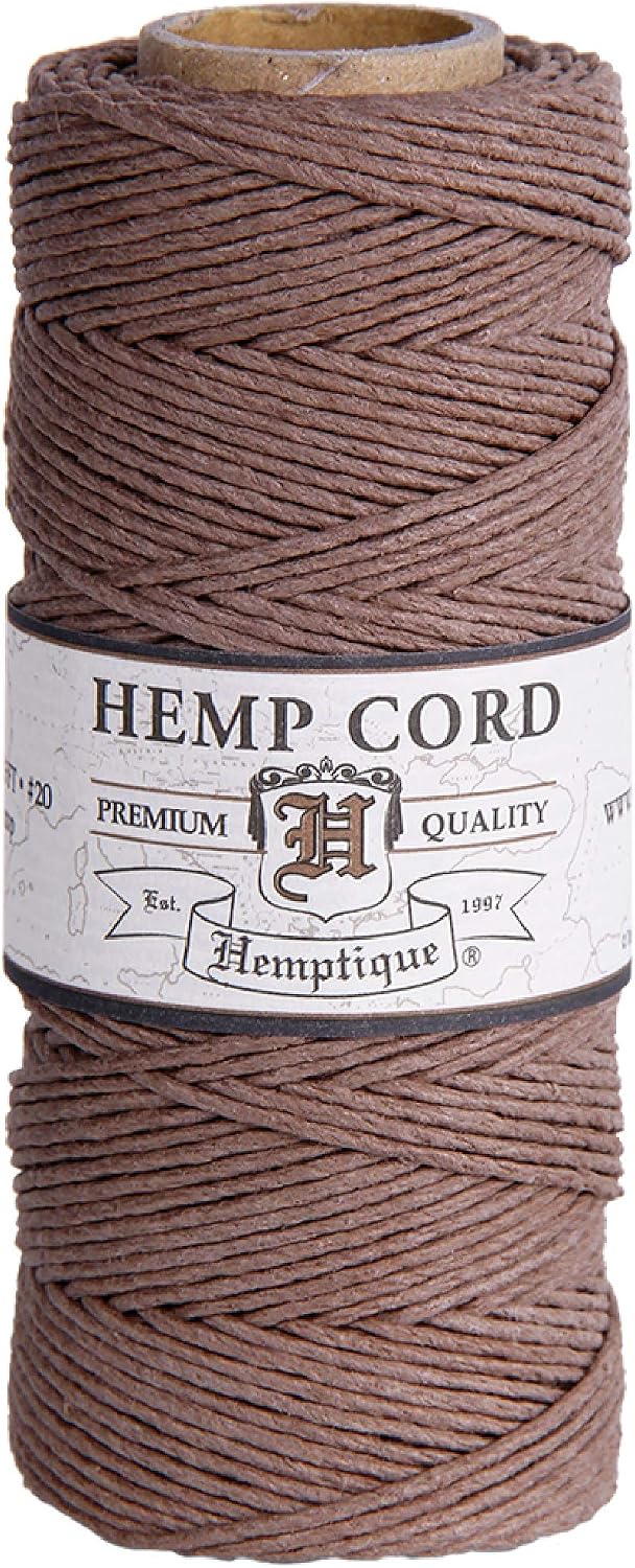 Hemptique 100% Hemp Cord Spool - 62.5 Meter Hemp String - Made with Love - No. 20 ~ 1mm Cord Thread for Jewelry Making, Macrame, Scrapbooking, DIY, & More - Light Brown
