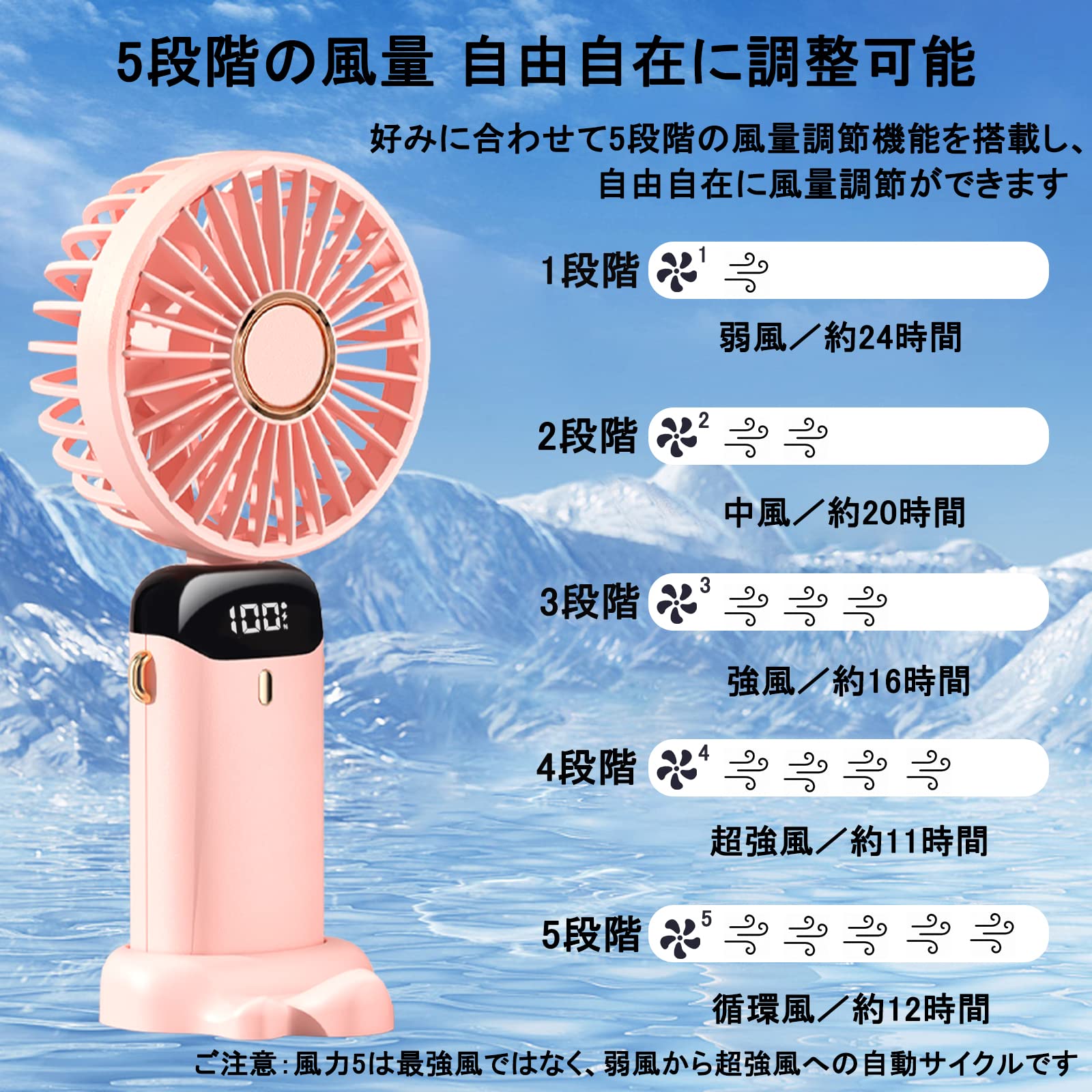 ハンディファン 充電式ハンディファン スタンド&ネックストラップ付 MO-F009