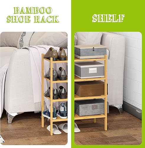 Miniatura 5 de BMOSU Zapatero pequeño de bambú de 4 niveles de alta calidad, apilable, organizador de almacenamiento para pasillo, armario, sala de estar,