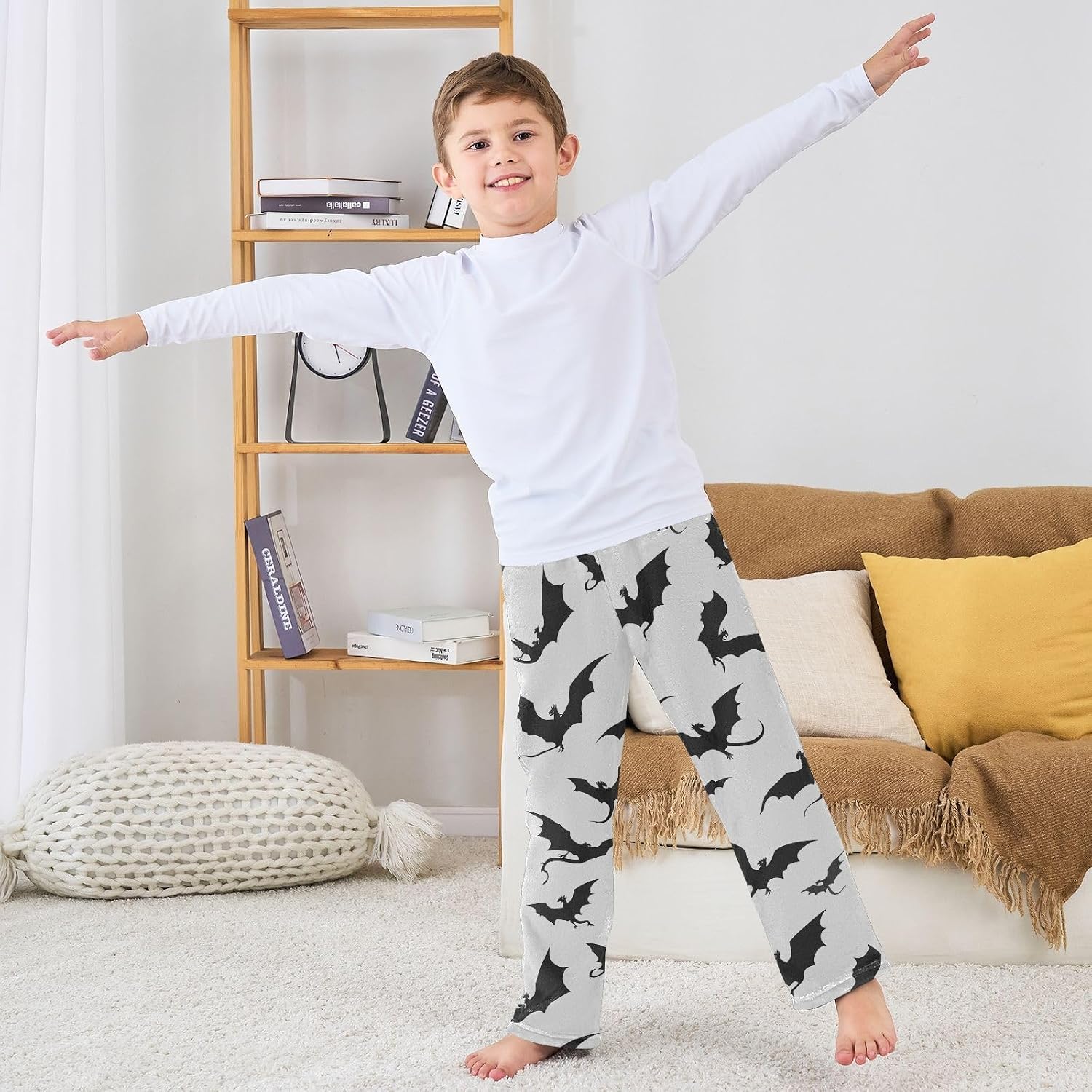 Dragons Silhouettes Boys Pants for Kids Fleece Bottoms Long Jogger Pants Trousers with Pockets Size 6-14Y