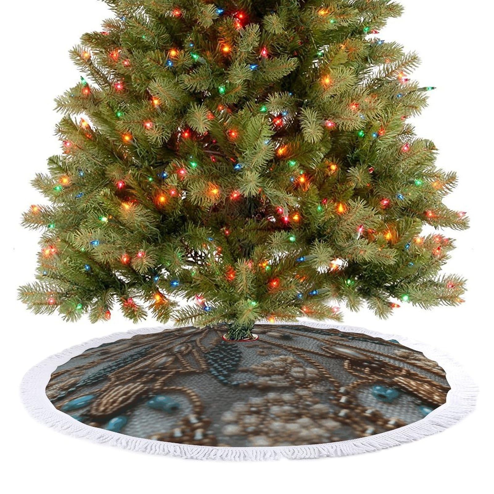 Delicate Beadwork Christmas Tree Skirt 36" Rustic Xmas Tree Mat with Tassel Ornament Christmas Trees Cover Skirt Mat for Evergreen Trees Ornament Winter Holiday Mats Decorations