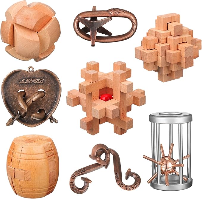 Amazon.com: Wettarn 8 Pcs Brain Teaser Puzzles for Adults Logic Wooden ...