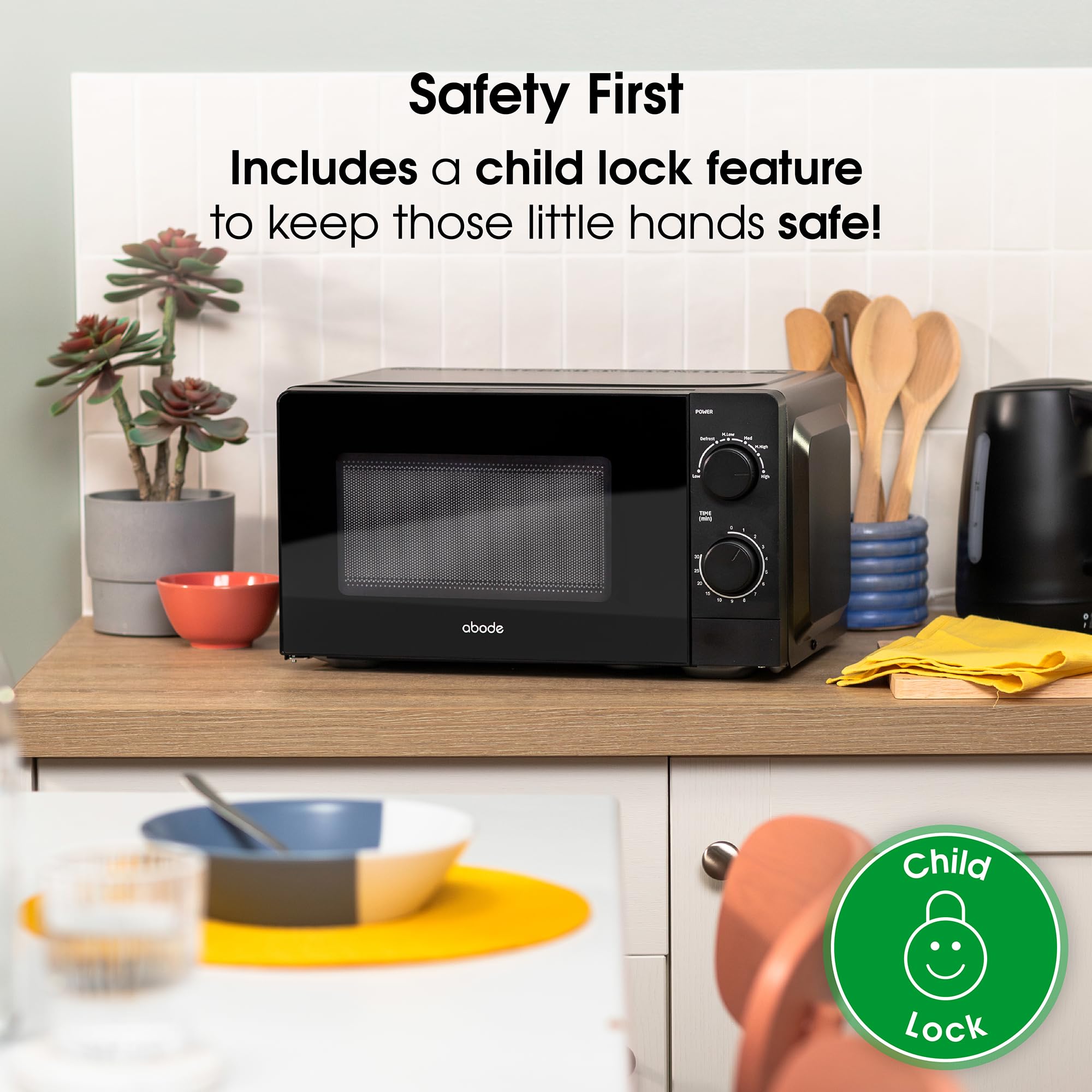 Abode 20L Manual Microwave Black 700W with 5 Power Levels & Timer, Button & Dial Control, Defrost Function, AMM2005B (Manual, Black) — view 5