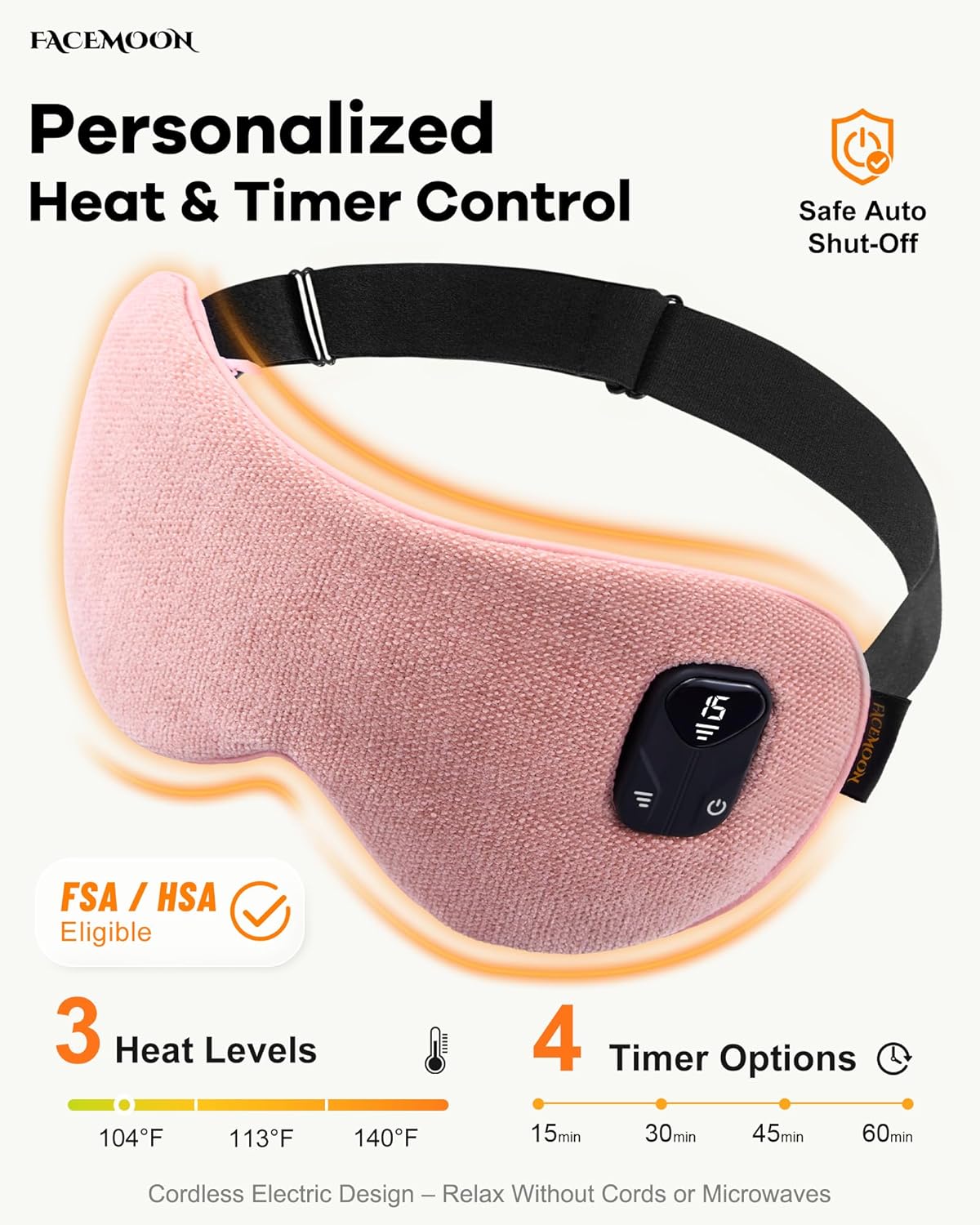 FACEMOON Cordless Heated Eye Mask for Stye & Eye Relief - Rechargeable Warm Compress for Dry Eyes, MGD & Blepharitis - Electric Warming Sleep Mask with Natural Flaxseed Moist Heat (Pink) - Image 4