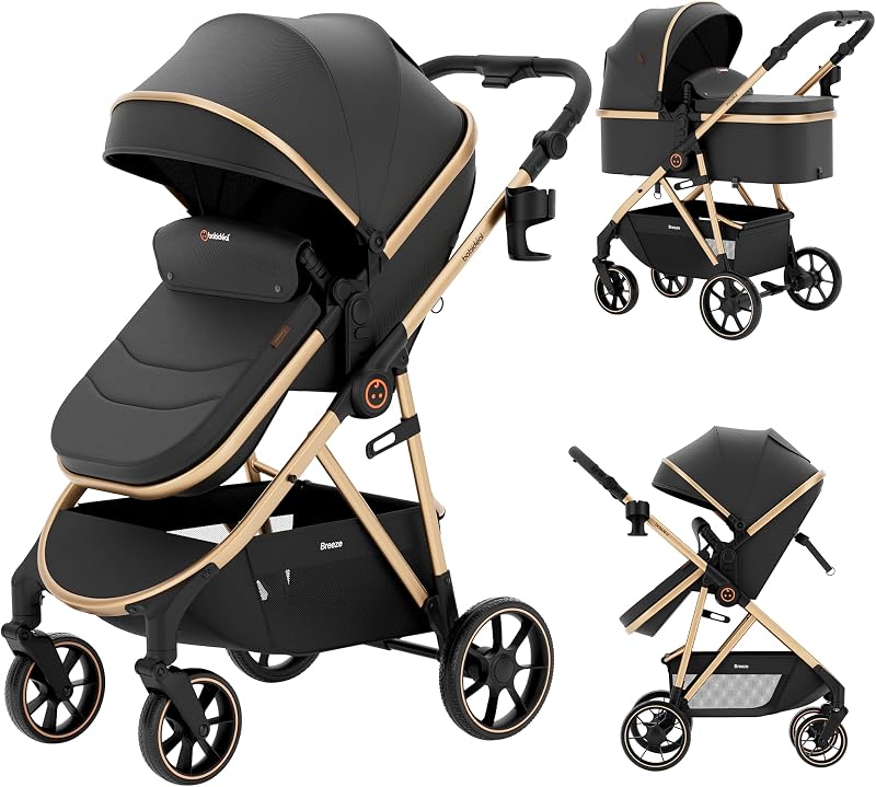 Babideal 3 in 1 Baby Stroller, Convertible Newborn Stroller with Reversible Seat, Adjustable Backrest, EVA Wheels, Large Storage Basket, Compact Fold for 0-36 Months