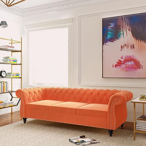 Miniatura 26 de QHITTY Sofá Grande de Acento, Sofá Chesterfield de 3 Plazas, Sofá Moderno de Terciopelo Tapizado con Respaldo Acolchado para Muebles de Sala de