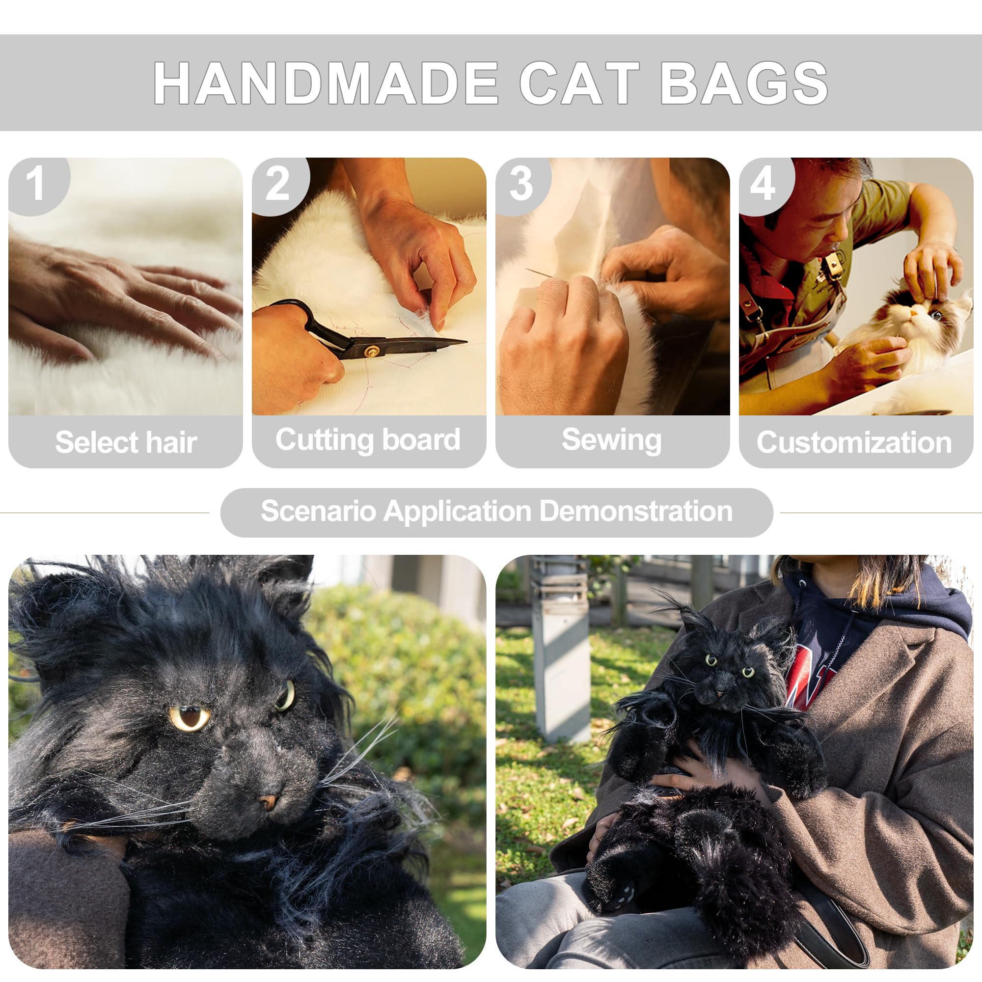 Chongker Juguetes de peluche hechos a mano realistas de peluche compañero de mascotas regalos para mujeres cumpleaños aniversario (bolsa negra), Mainecoon Negro, L
