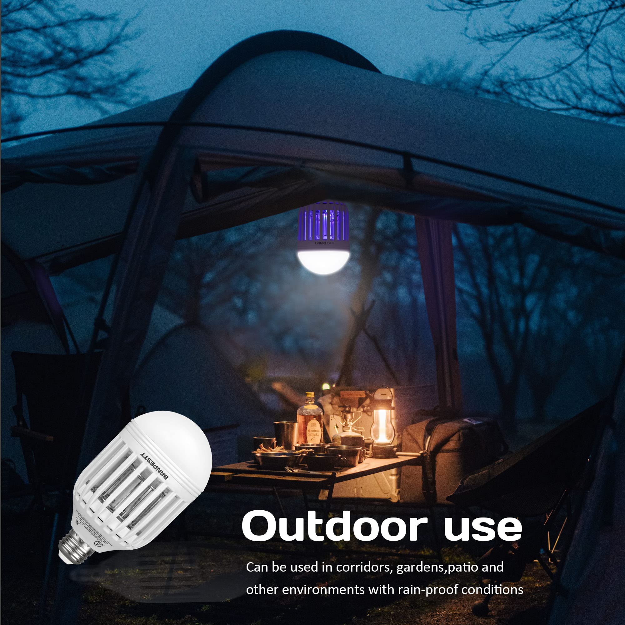 BANPESTT Bug Zapper Light Bulb 2 w 1 Mosquito Zapper Gnat Pułapka- Elektryczna łapka na muchy i owady na podwórku