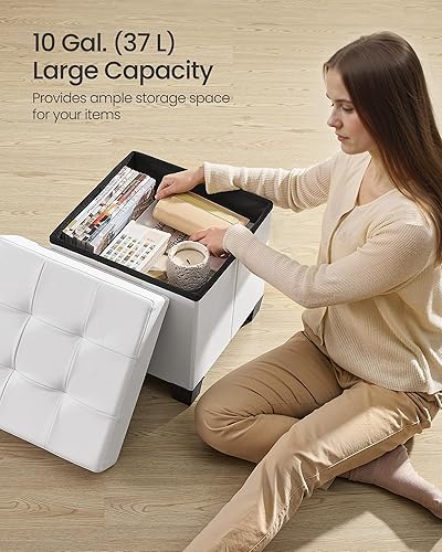 Miniatura 6 de SONGMICS Otomana de almacenamiento, otomana cúbica con patas, 15 x 15 x 15.7 pulgadas, reposapiés, descansapiés, 10 galones (37 L), cuero sintético,